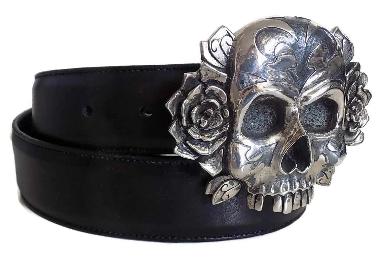 1½” TRIBAL SKULL "Buckle Only" with Bones on Back Plate in .925 Sterling Silver