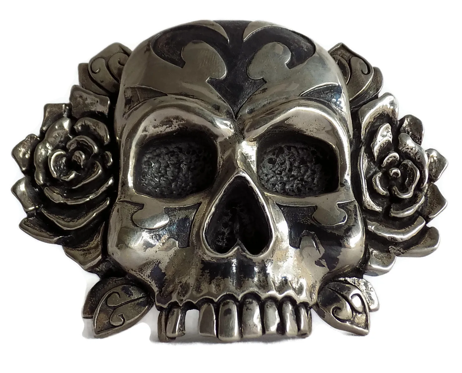 1½” TRIBAL SKULL "Buckle Only" with Bones on Back Plate in .925 Sterling Silver