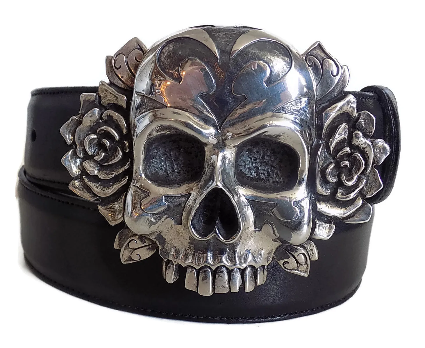 1½” TRIBAL SKULL "Buckle Only" with Bones on Back Plate in .925 Sterling Silver