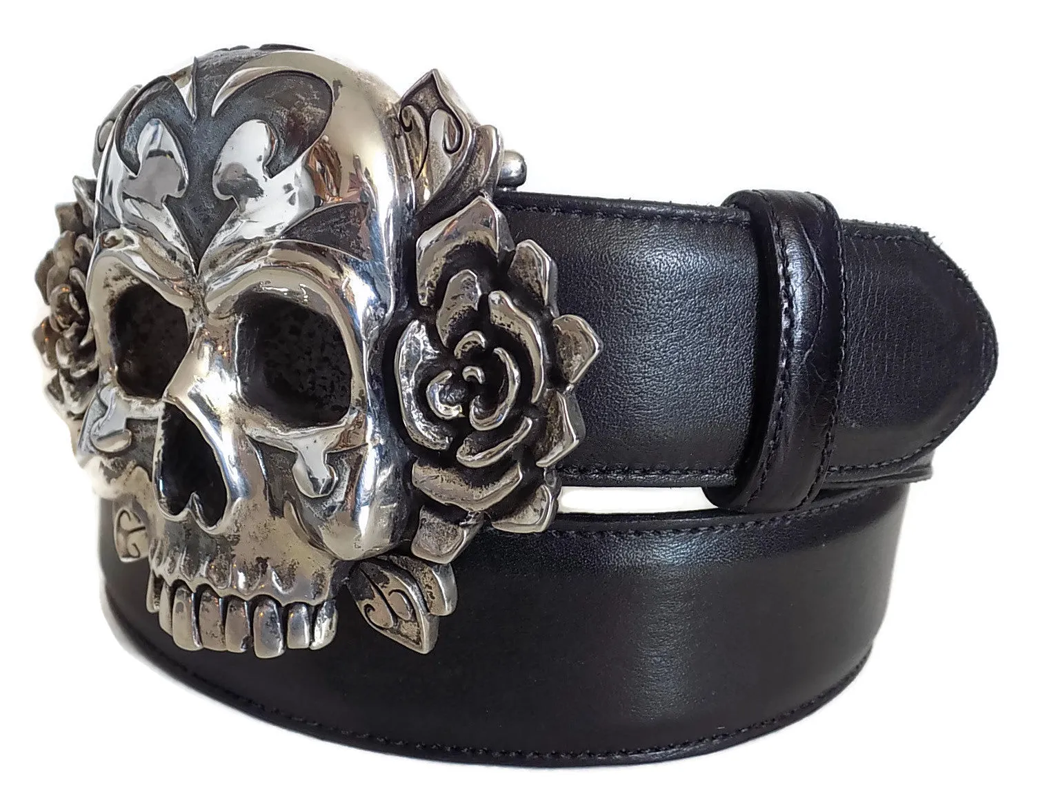1½” TRIBAL SKULL "Buckle Only" with Bones on Back Plate in .925 Sterling Silver