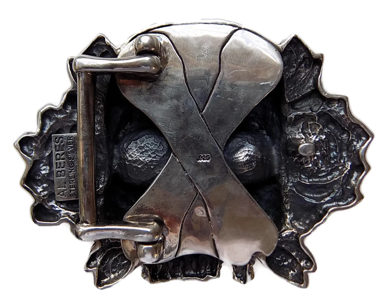 1½” TRIBAL SKULL "Buckle Only" with Bones on Back Plate in .925 Sterling Silver