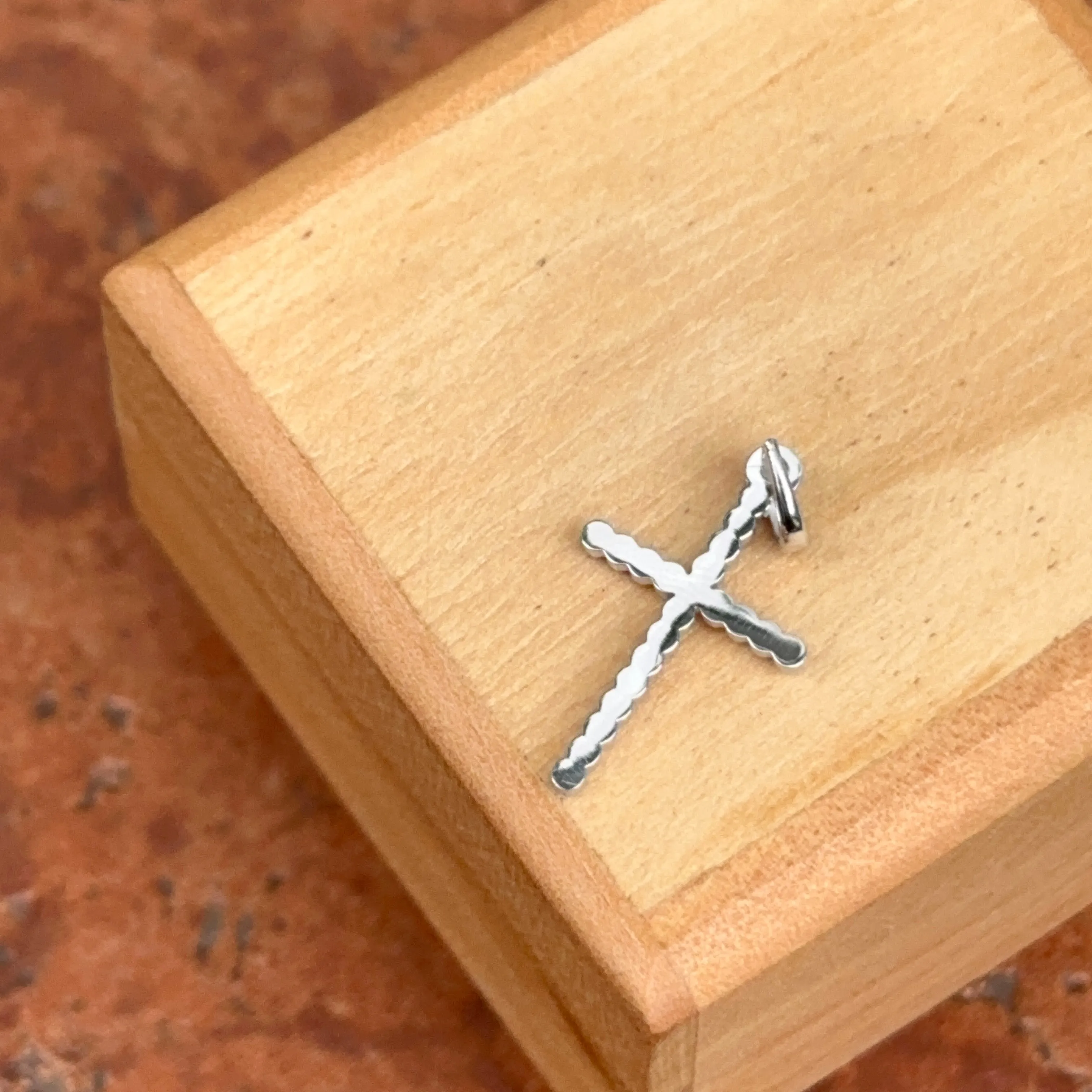 14KT White Gold Ball Beaded Cross Pendant Charm 17mm