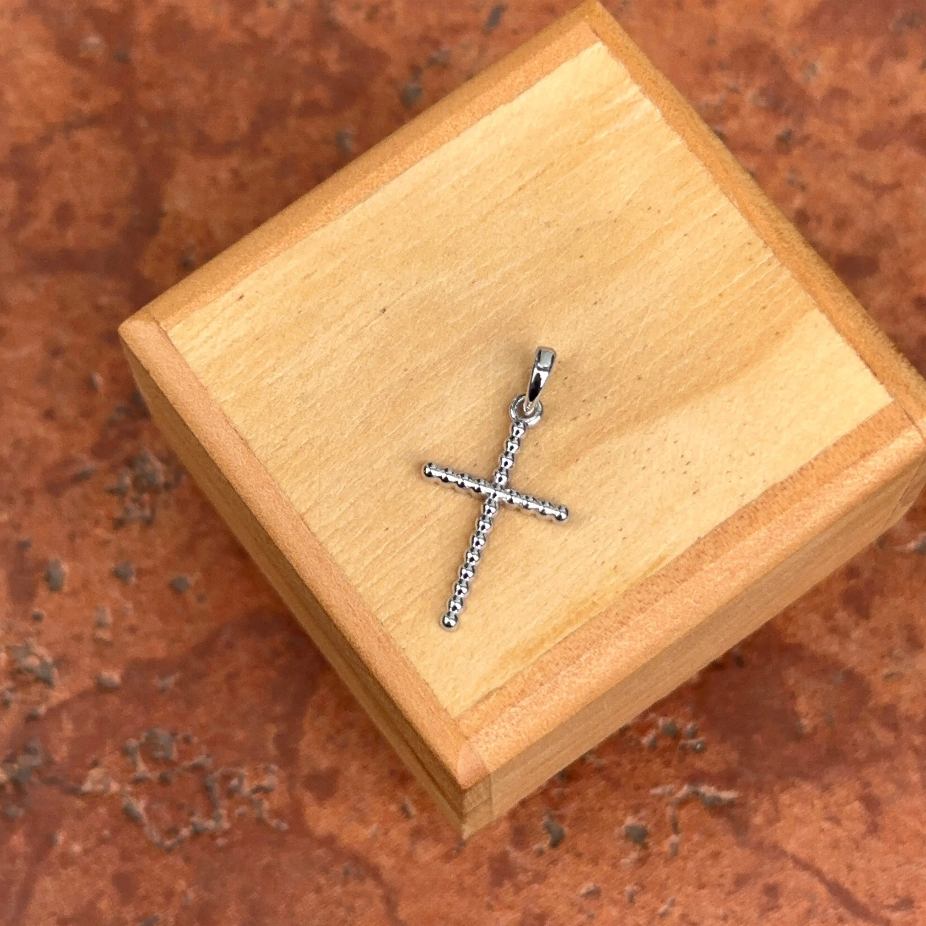 14KT White Gold Ball Beaded Cross Pendant Charm 17mm