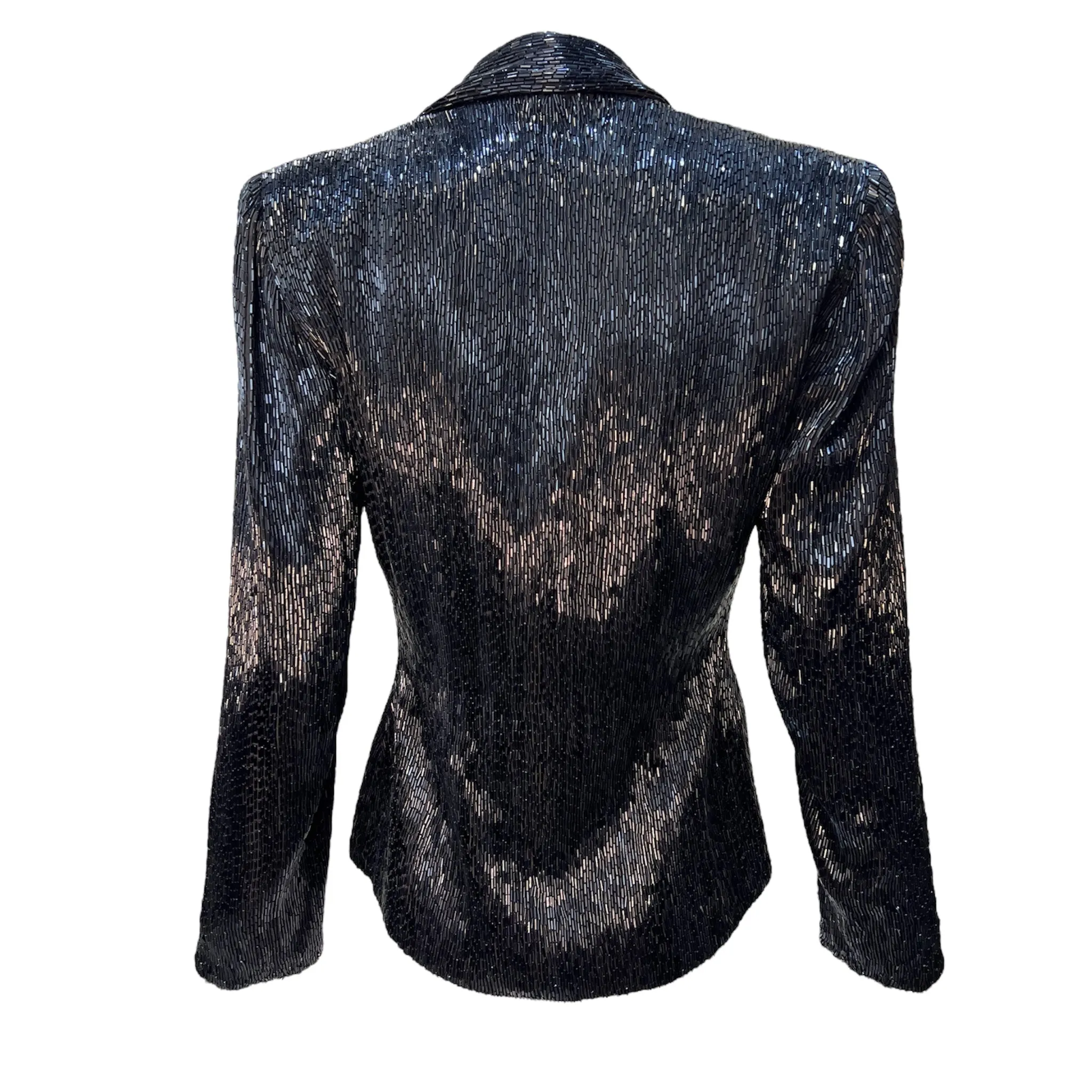 1940's Jet Black Solid Bugle Beaded Evening Blazer Jacket