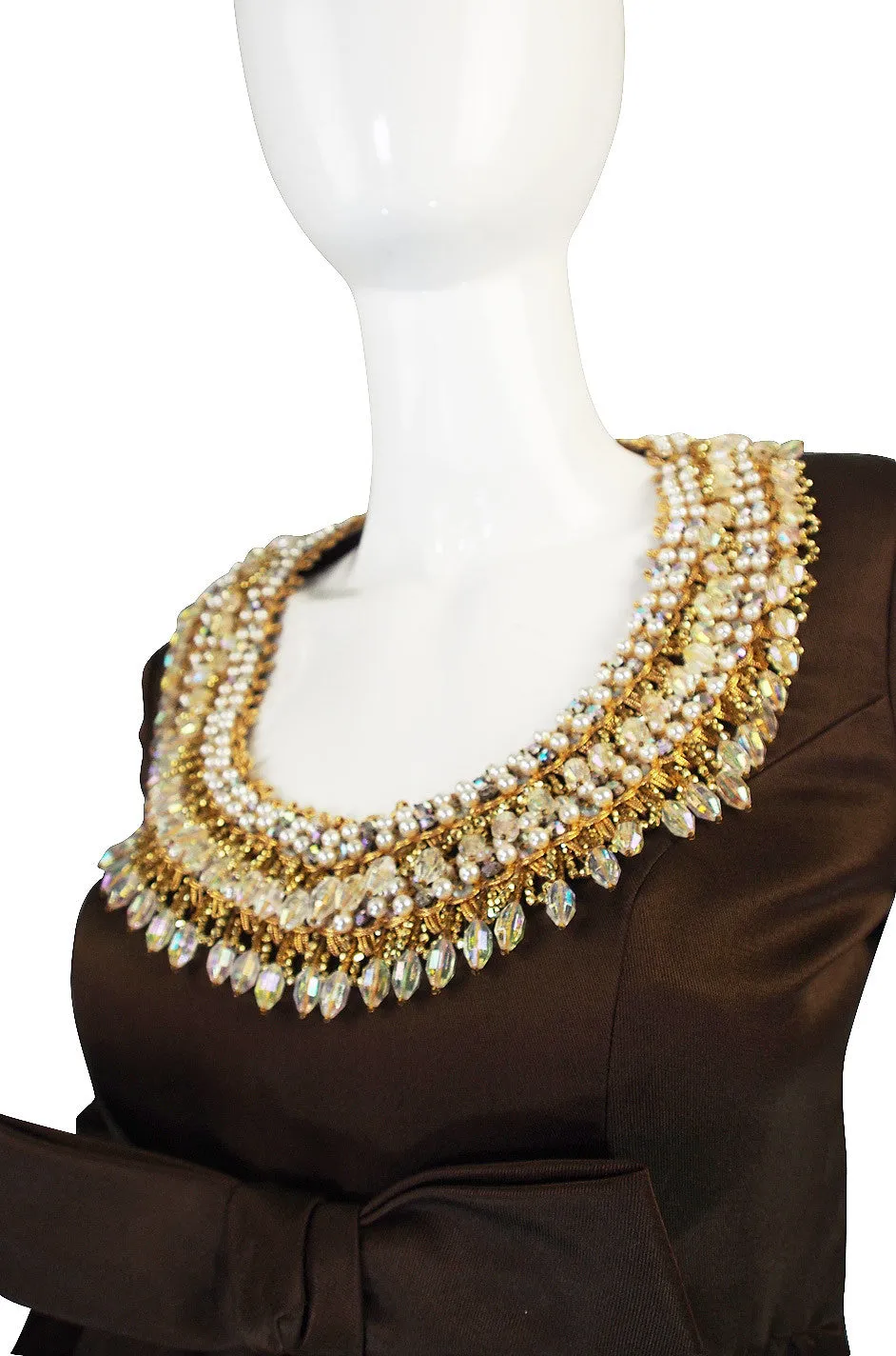 1960s Heavily Beaded Neckline Sarmi Silk Dress