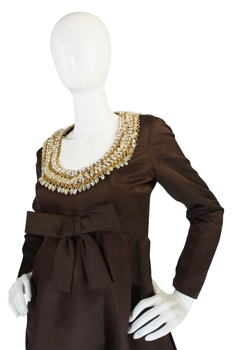 1960s Heavily Beaded Neckline Sarmi Silk Dress