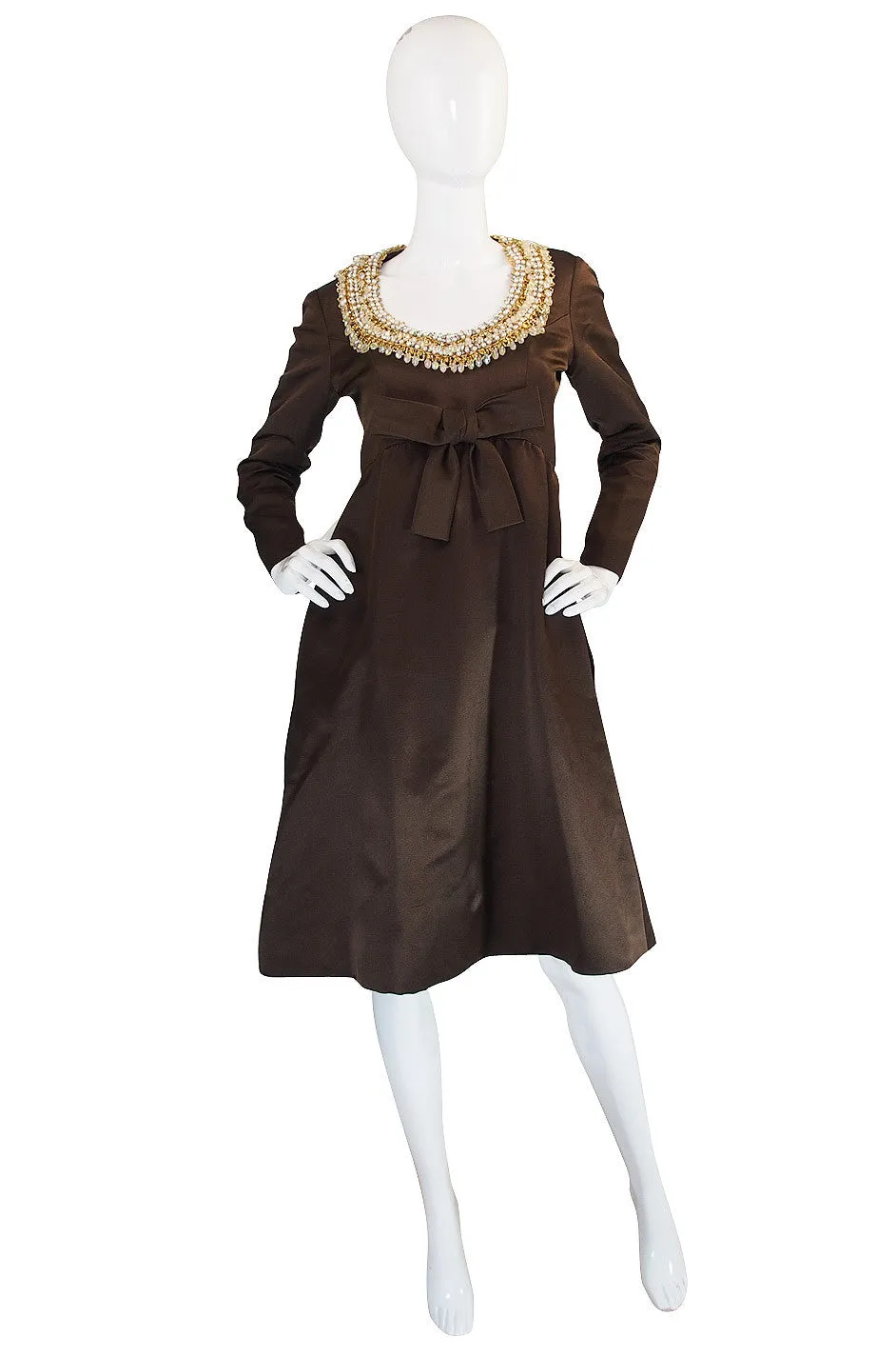 1960s Heavily Beaded Neckline Sarmi Silk Dress