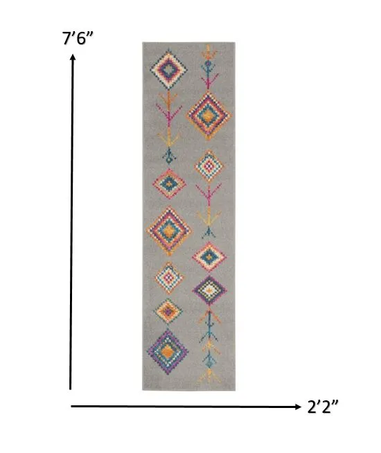 2’ x 8’ Gray and Multicolor Geometric Runner Rug