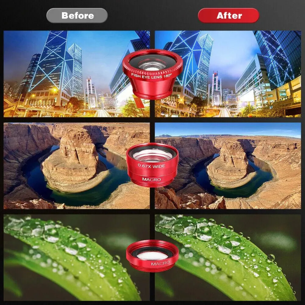 3-in-1 Clip On Smartphone Camera Lens Kit | Macro Fish Eye and Wide Angle Lenses