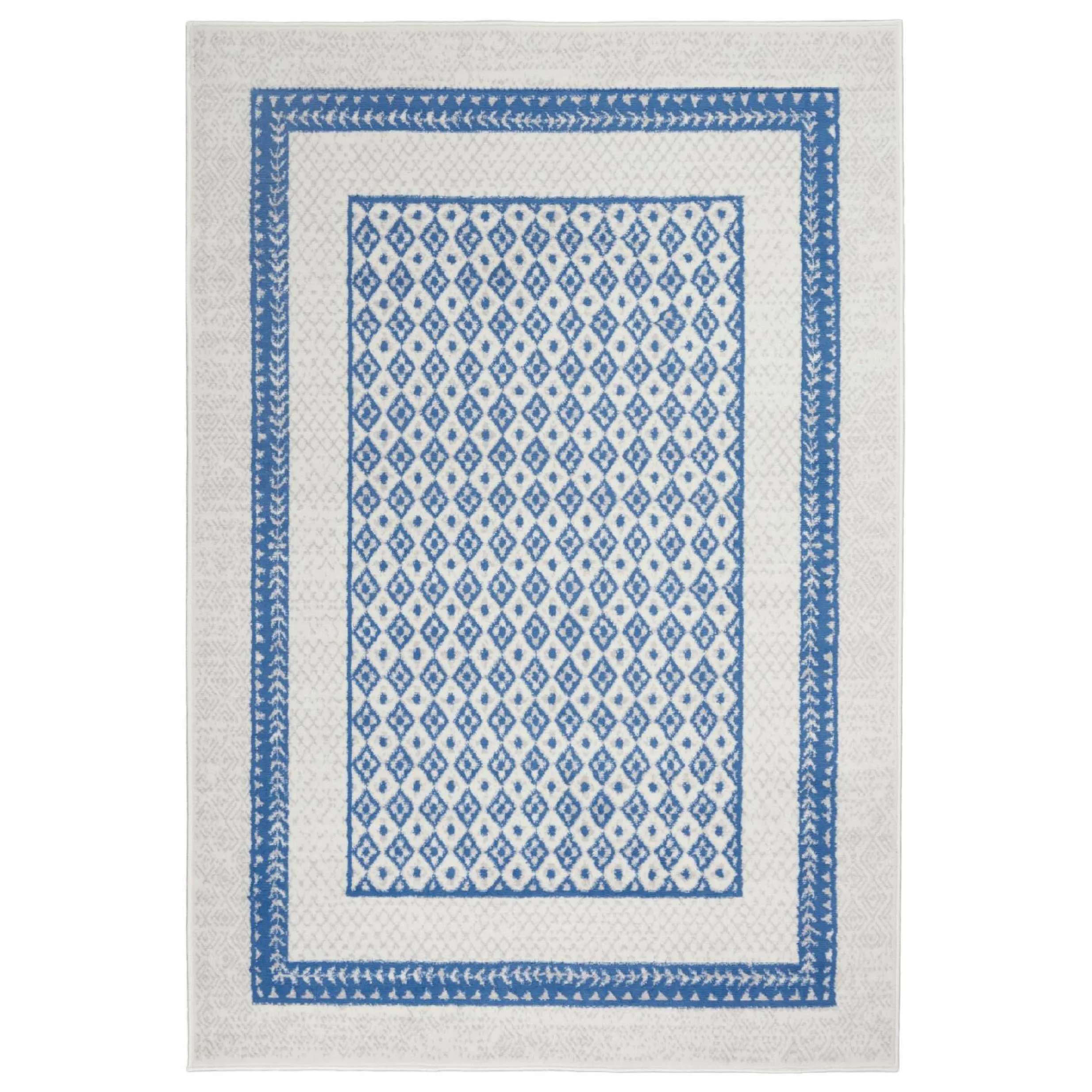 5’ x 7’ Ivory and Blue Geometric Area Rug