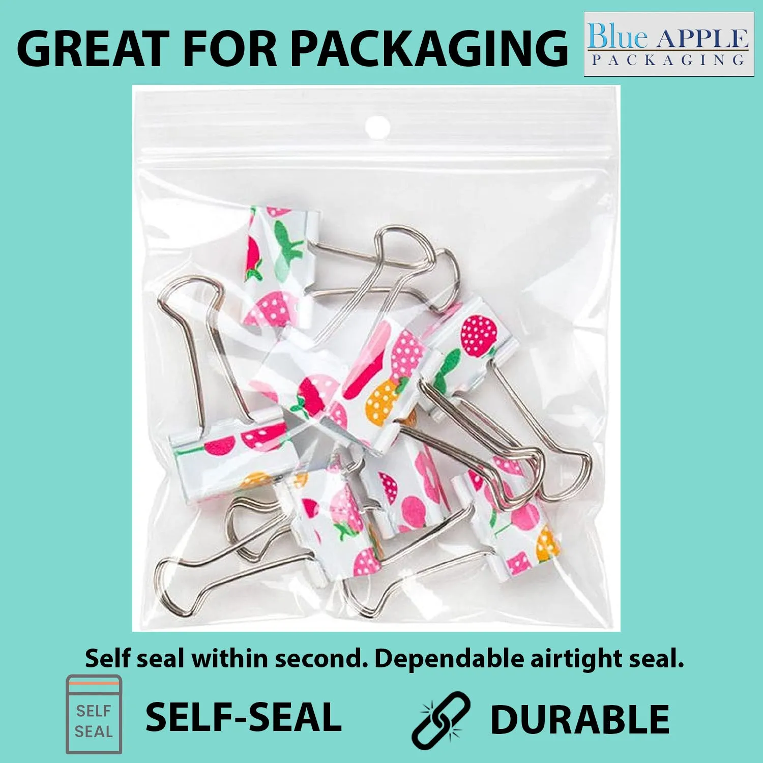 5X10 inches Reclosable Poly Bags with Hang Hole 2 Mil (LDPE) Single Track Zipper
