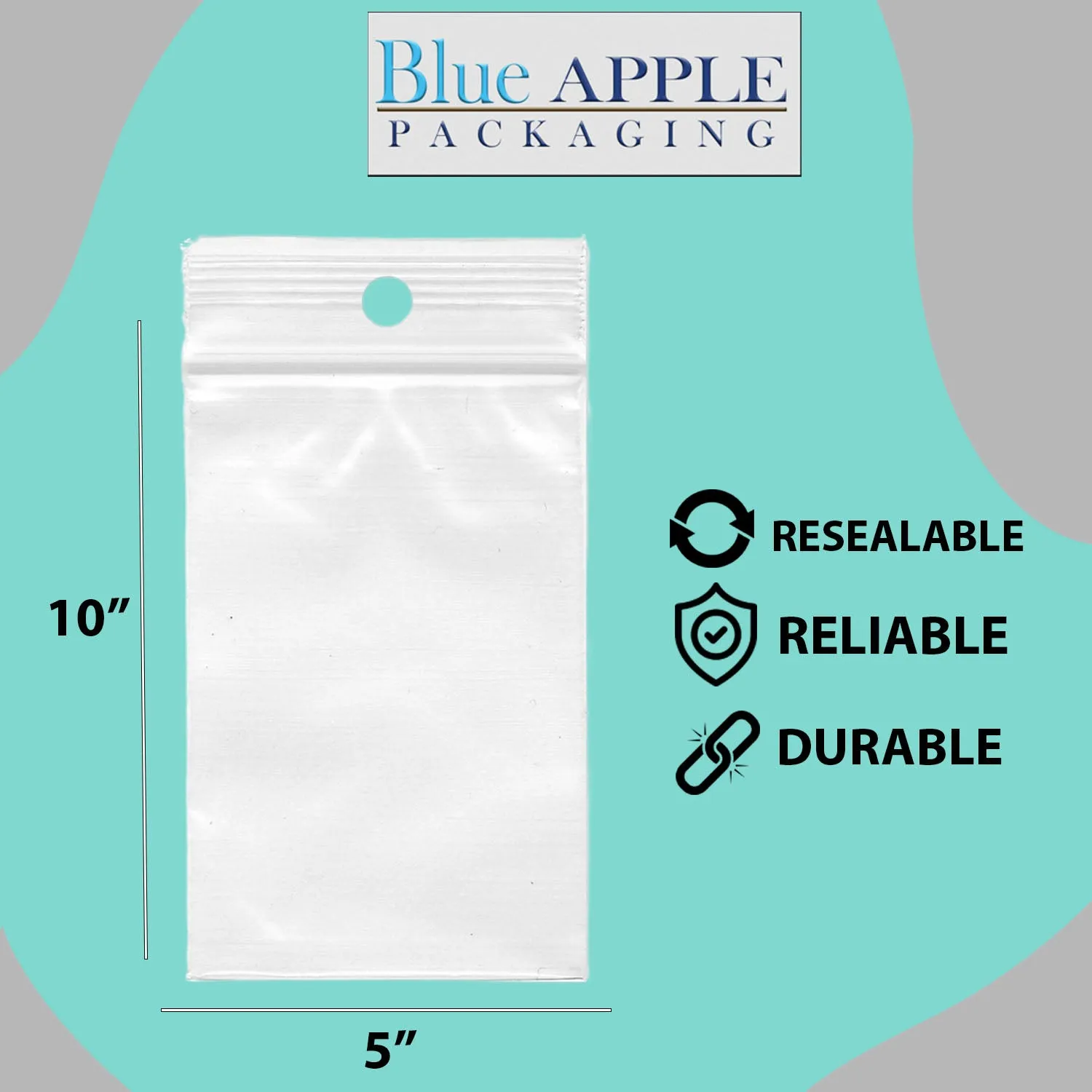 5X10 inches Reclosable Poly Bags with Hang Hole 2 Mil (LDPE) Single Track Zipper