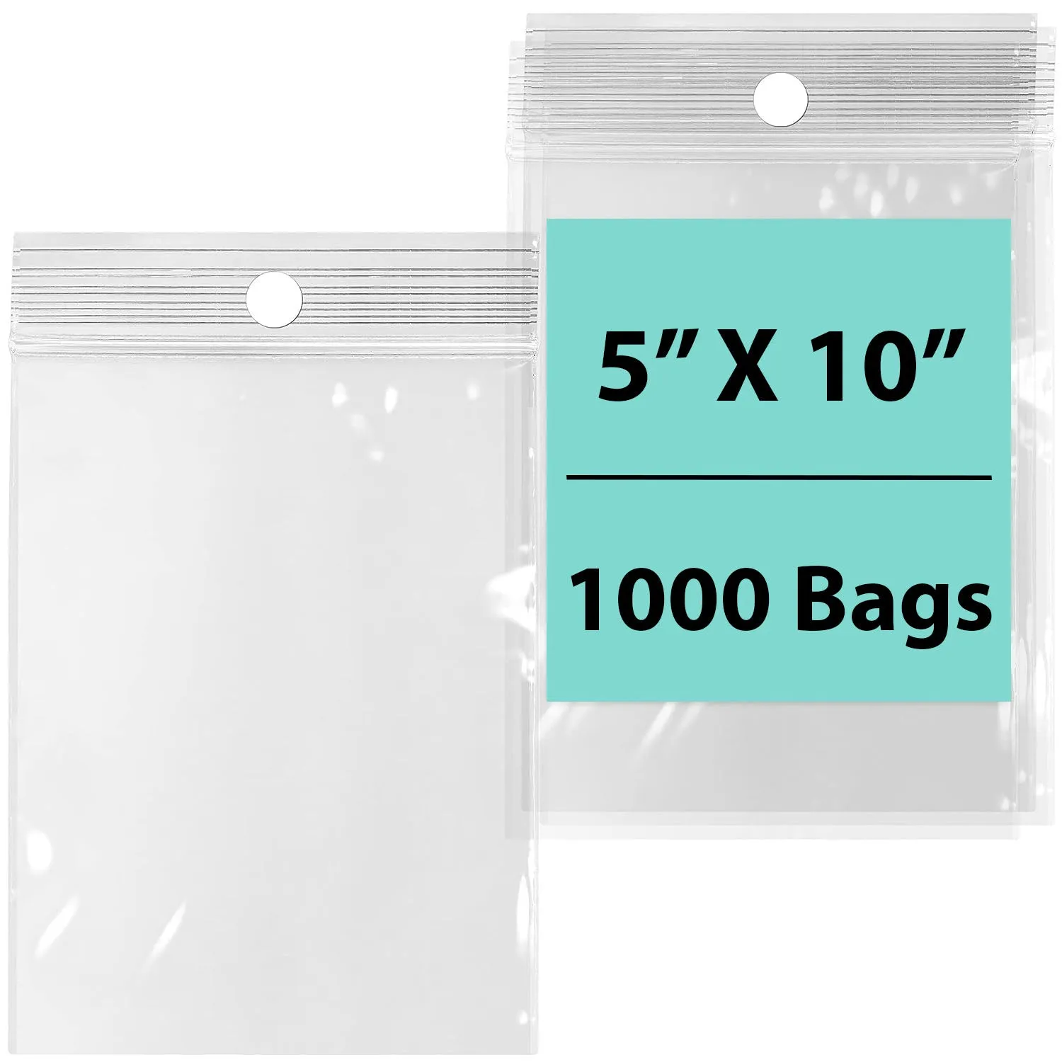 5X10 inches Reclosable Poly Bags with Hang Hole 2 Mil (LDPE) Single Track Zipper