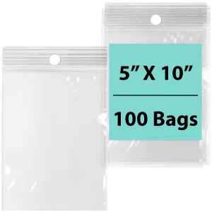 5X10 inches Reclosable Poly Bags with Hang Hole 2 Mil (LDPE) Single Track Zipper