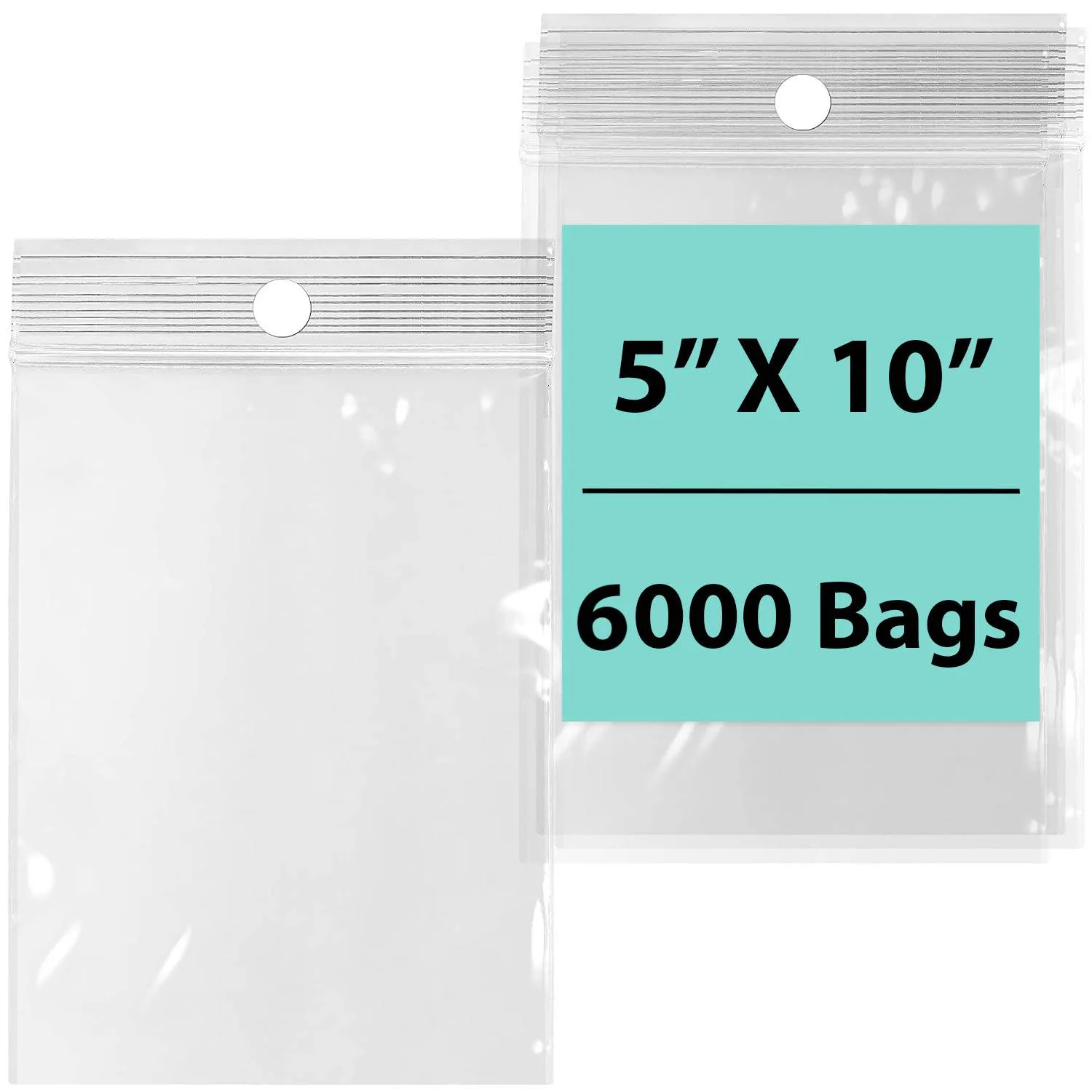 5X10 inches Reclosable Poly Bags with Hang Hole 2 Mil (LDPE) Single Track Zipper