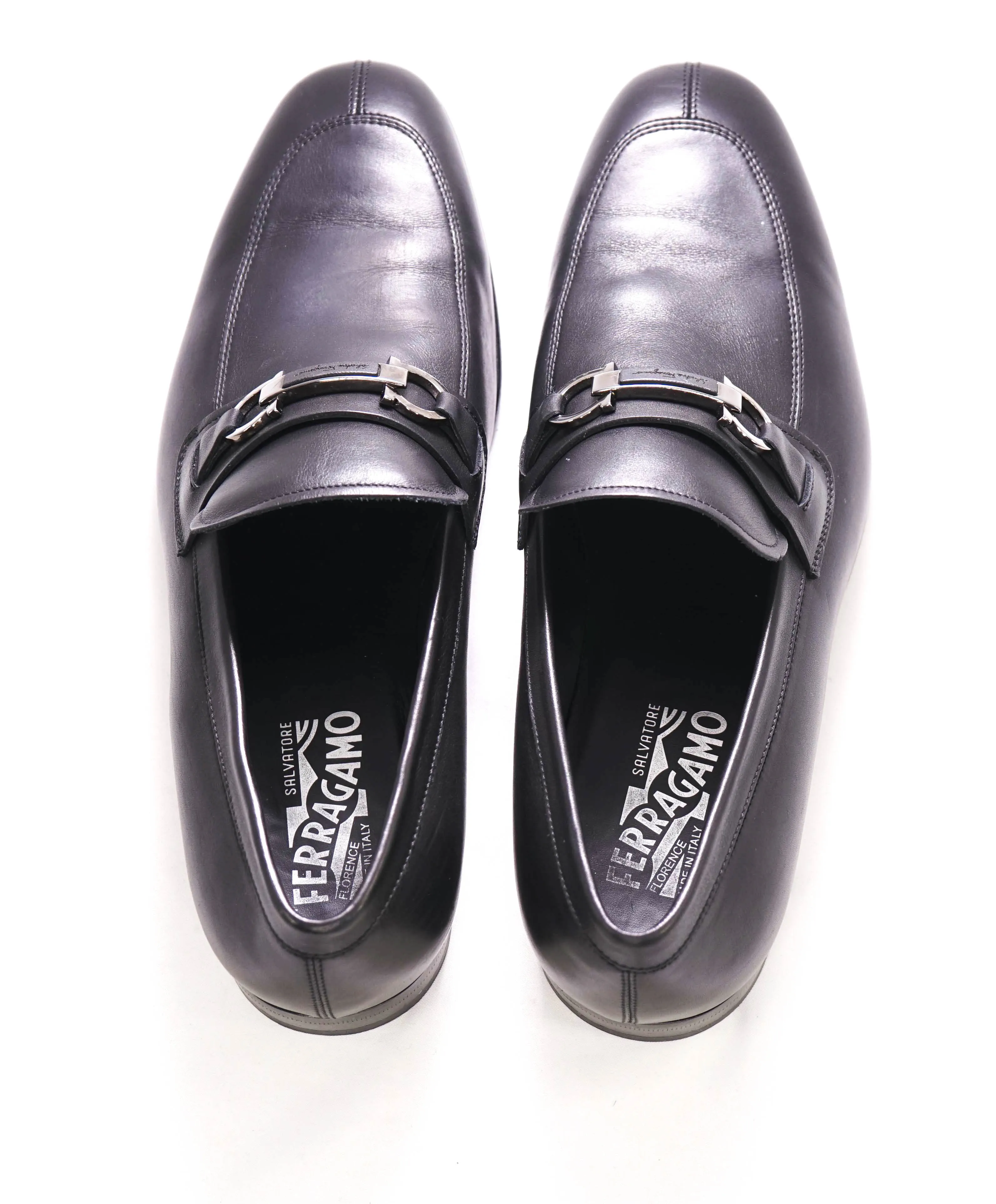 $700 SALVATORE FERRAGAMO -  Black On Black Gancini Leather Loafer- 11 EE