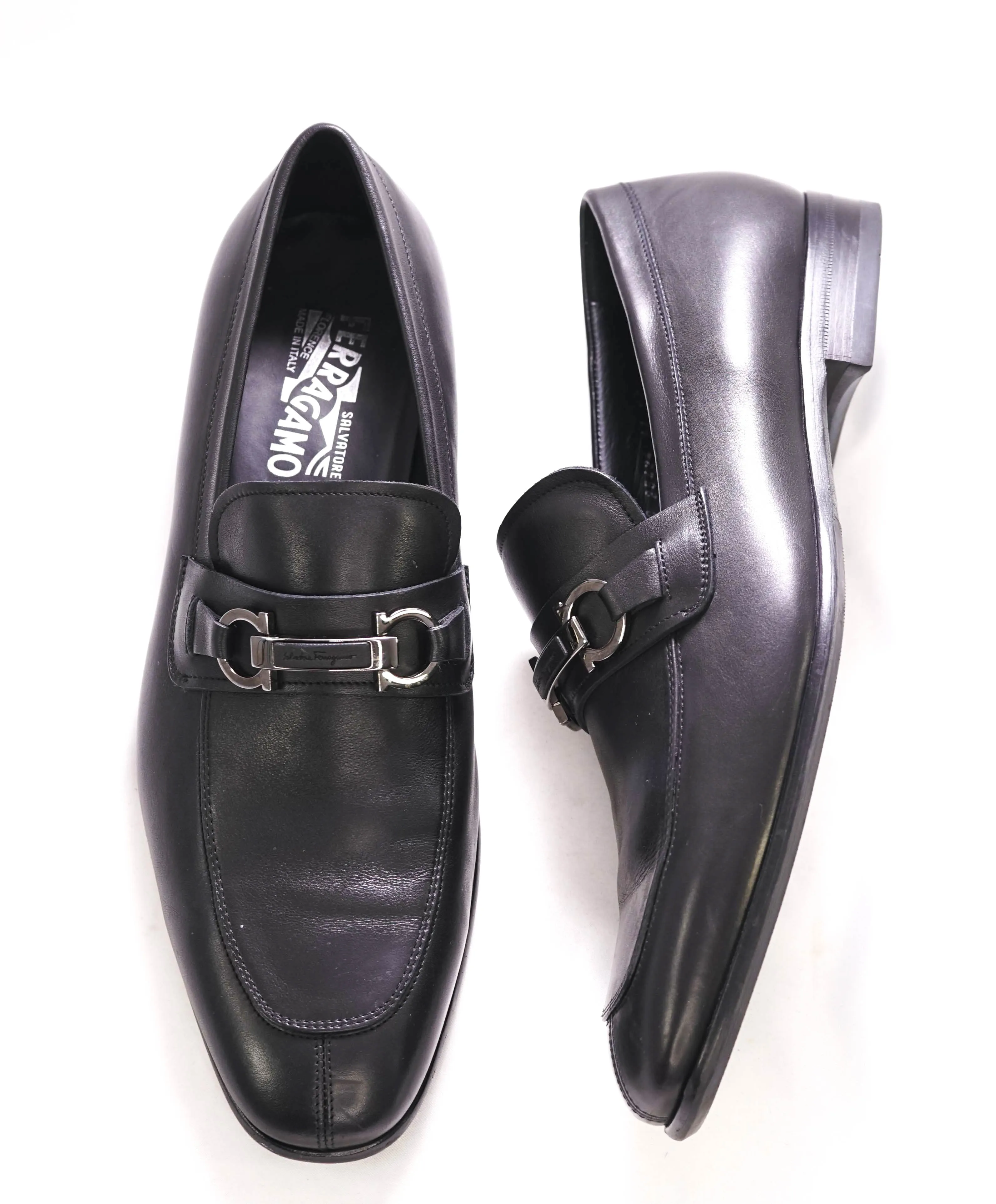 $700 SALVATORE FERRAGAMO -  Black On Black Gancini Leather Loafer- 11 EE