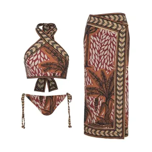 84Volt  Retro Ethnic Style Neck Bikini Swimsuit Set - As shown / S