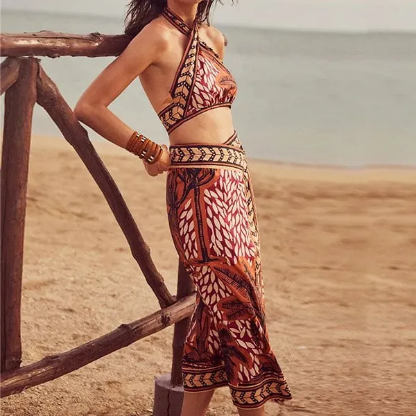 84Volt  Retro Ethnic Style Neck Bikini Swimsuit Set - As shown / S
