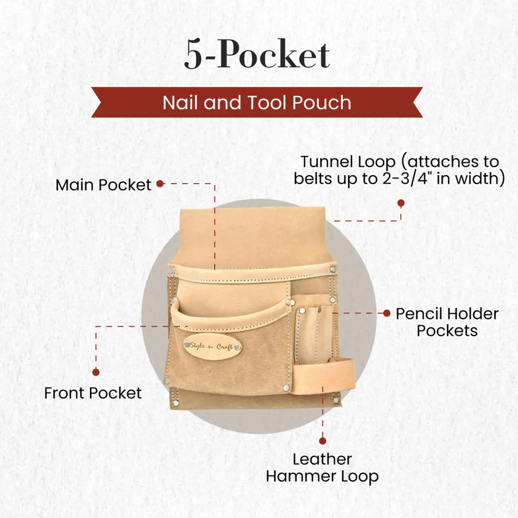 92826-5 Pocket Nail & Tool Pouch in Full Grain Leather | Style n Craft