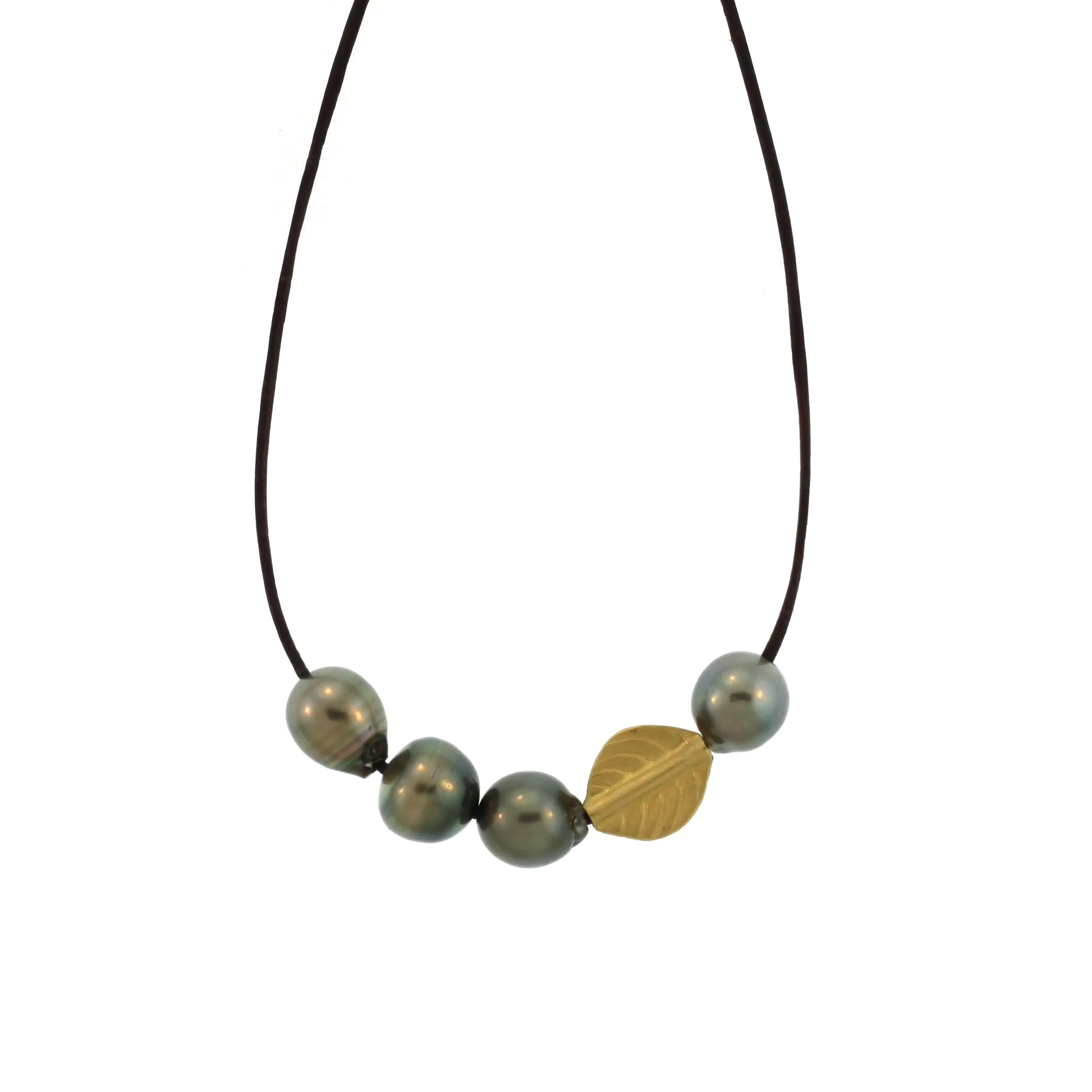 A South Sea Tahitian Pearl   Abstract Gold Leaf Bead Necklace