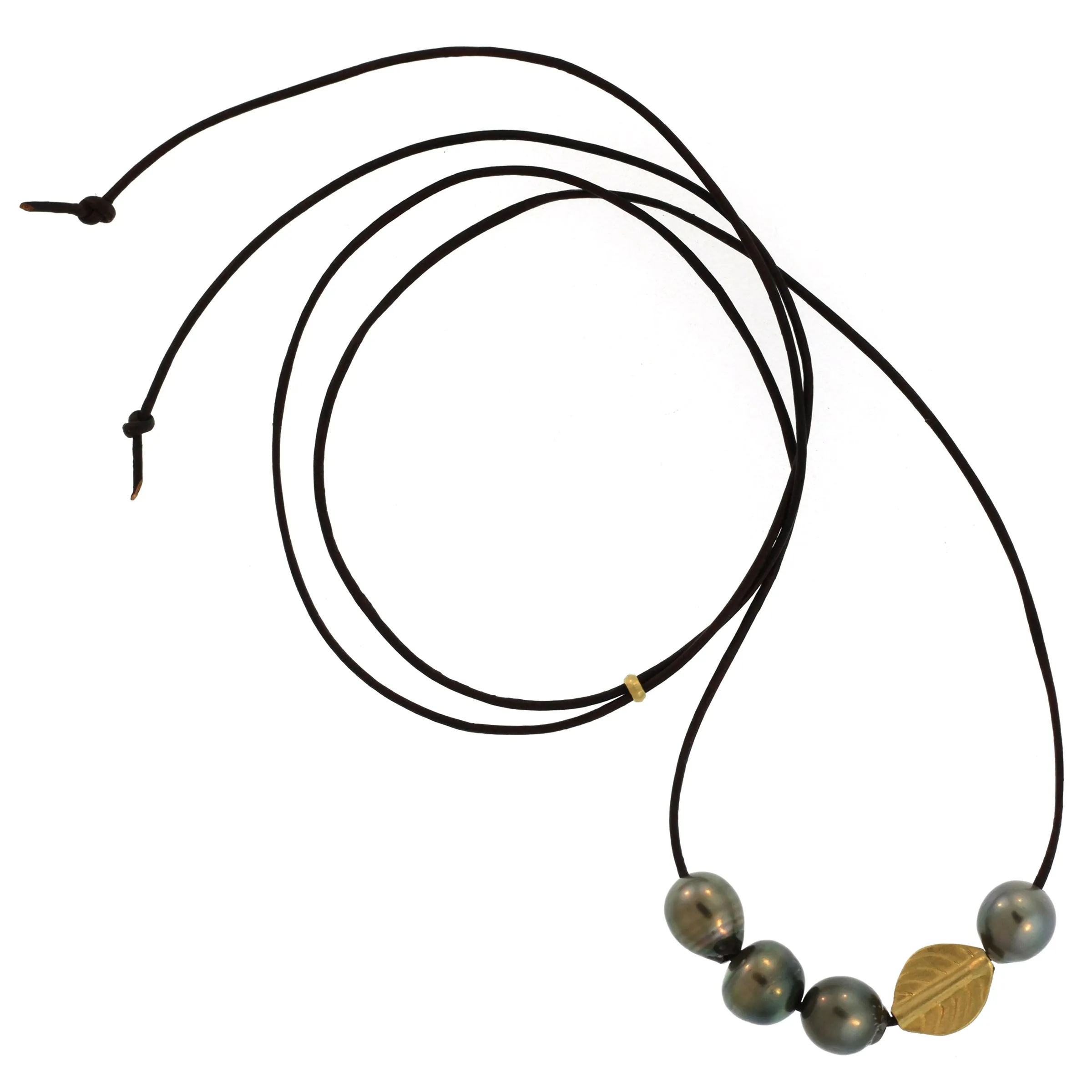 A South Sea Tahitian Pearl   Abstract Gold Leaf Bead Necklace