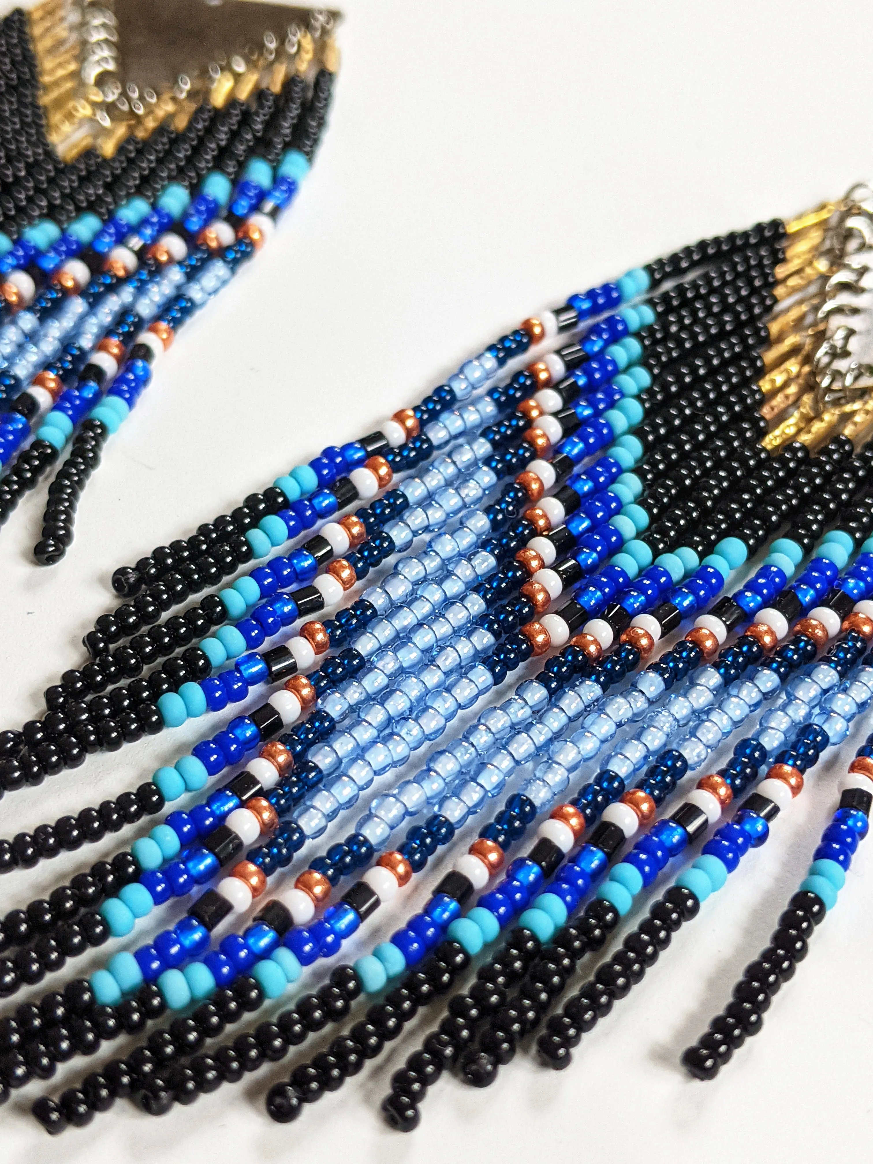 Adebola Black Chevron Seed Bead Earrings