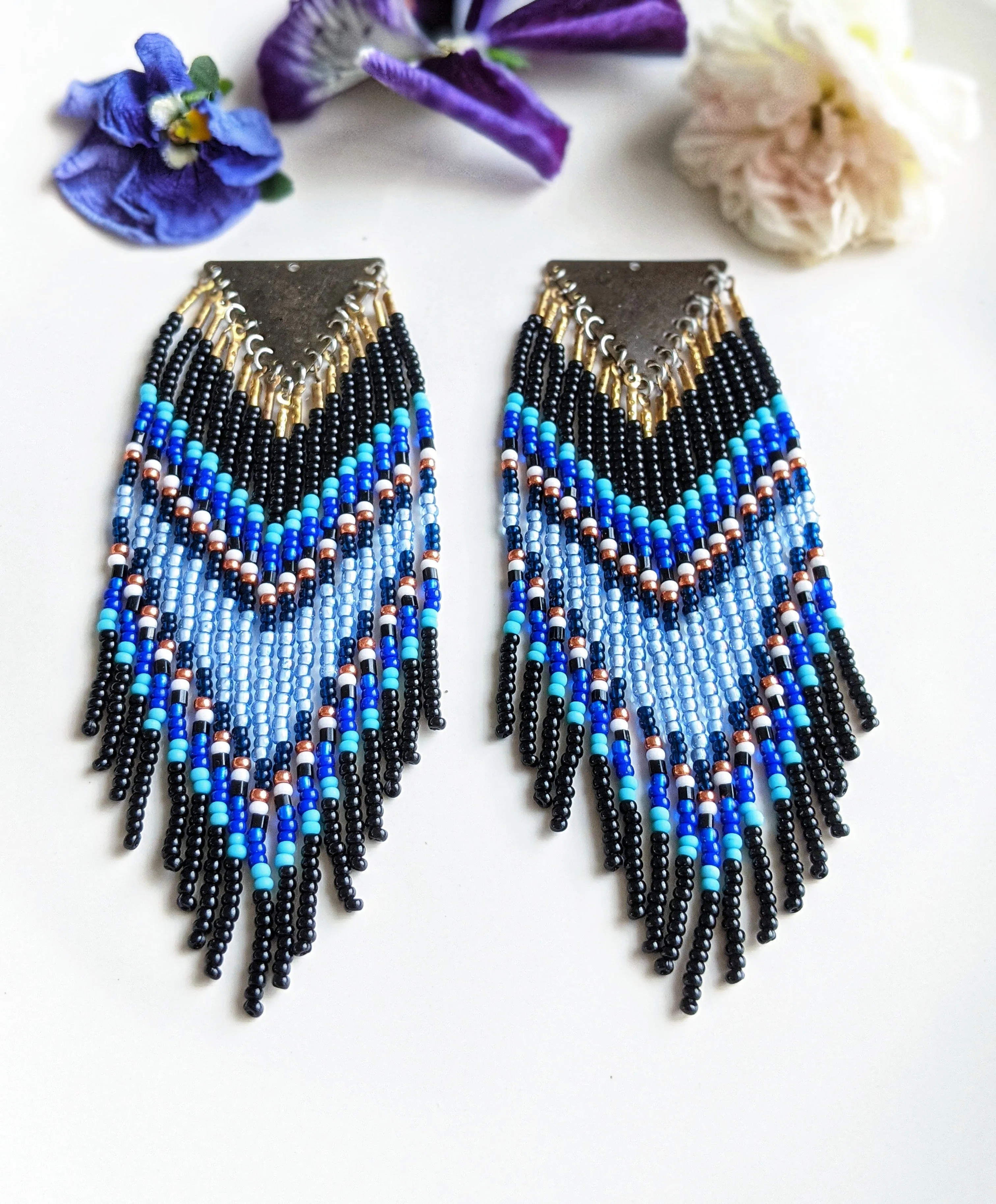 Adebola Black Chevron Seed Bead Earrings
