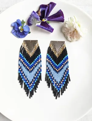 Adebola Black Chevron Seed Bead Earrings