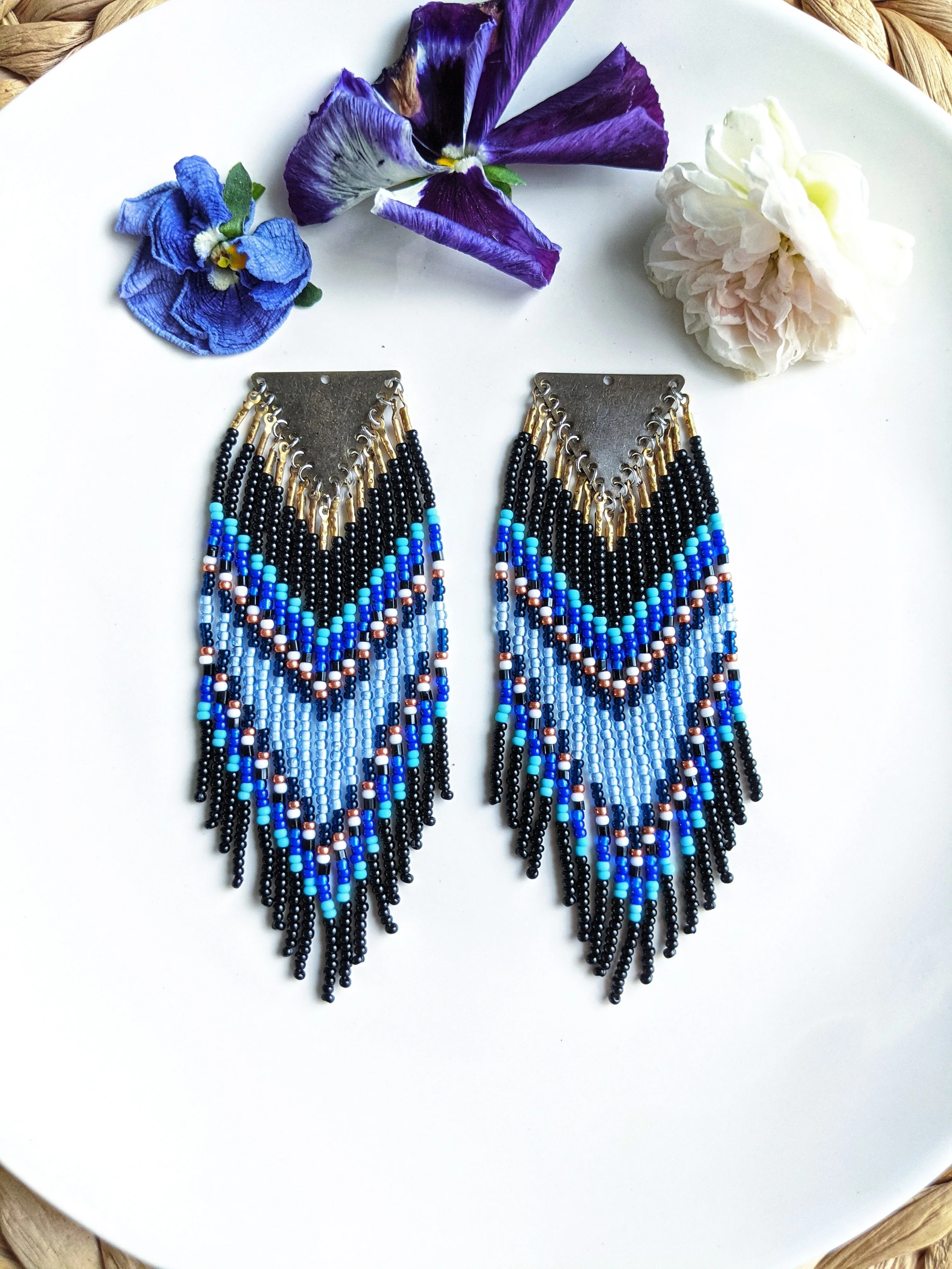 Adebola Black Chevron Seed Bead Earrings