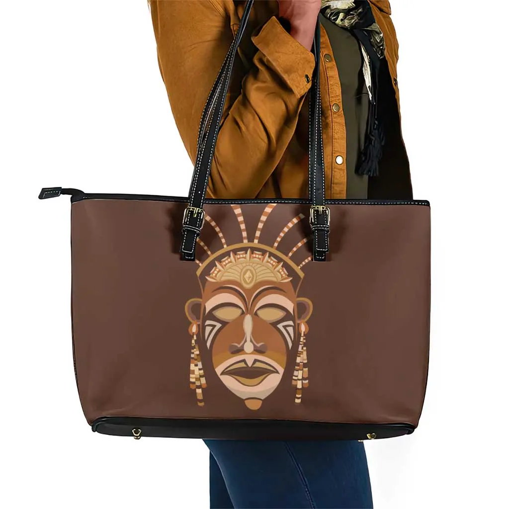 African Women Leather Tote Bag Tribal Ethnic Mask DT02