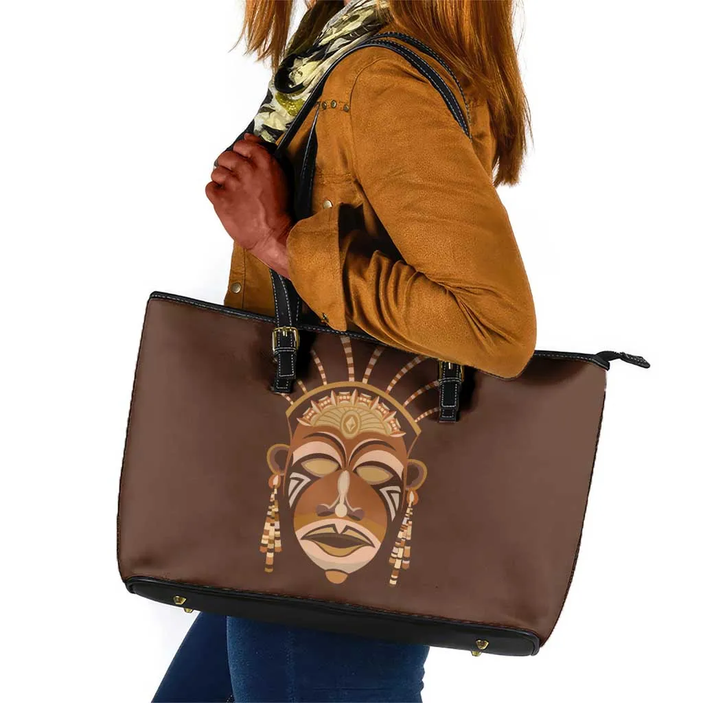African Women Leather Tote Bag Tribal Ethnic Mask DT02