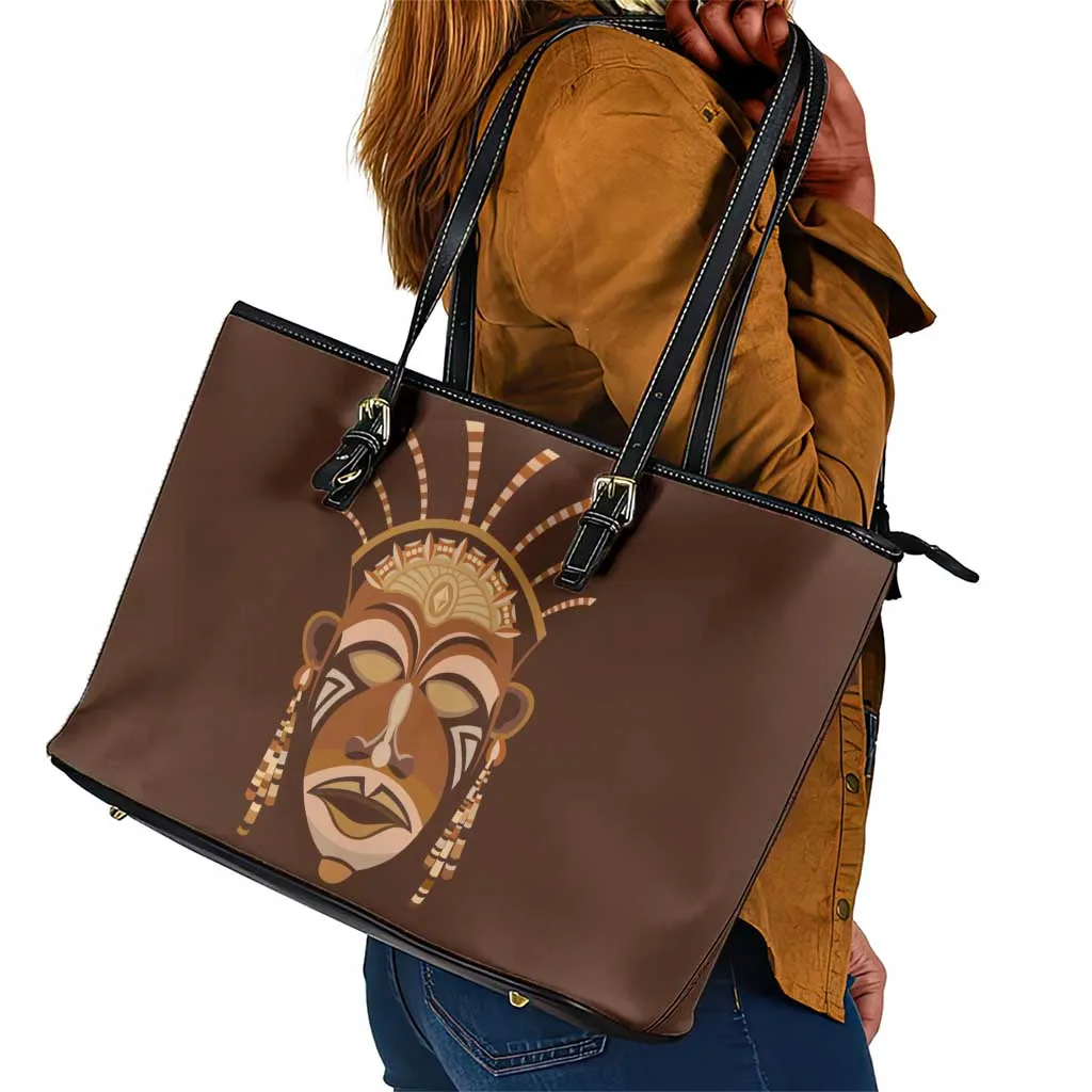 African Women Leather Tote Bag Tribal Ethnic Mask DT02