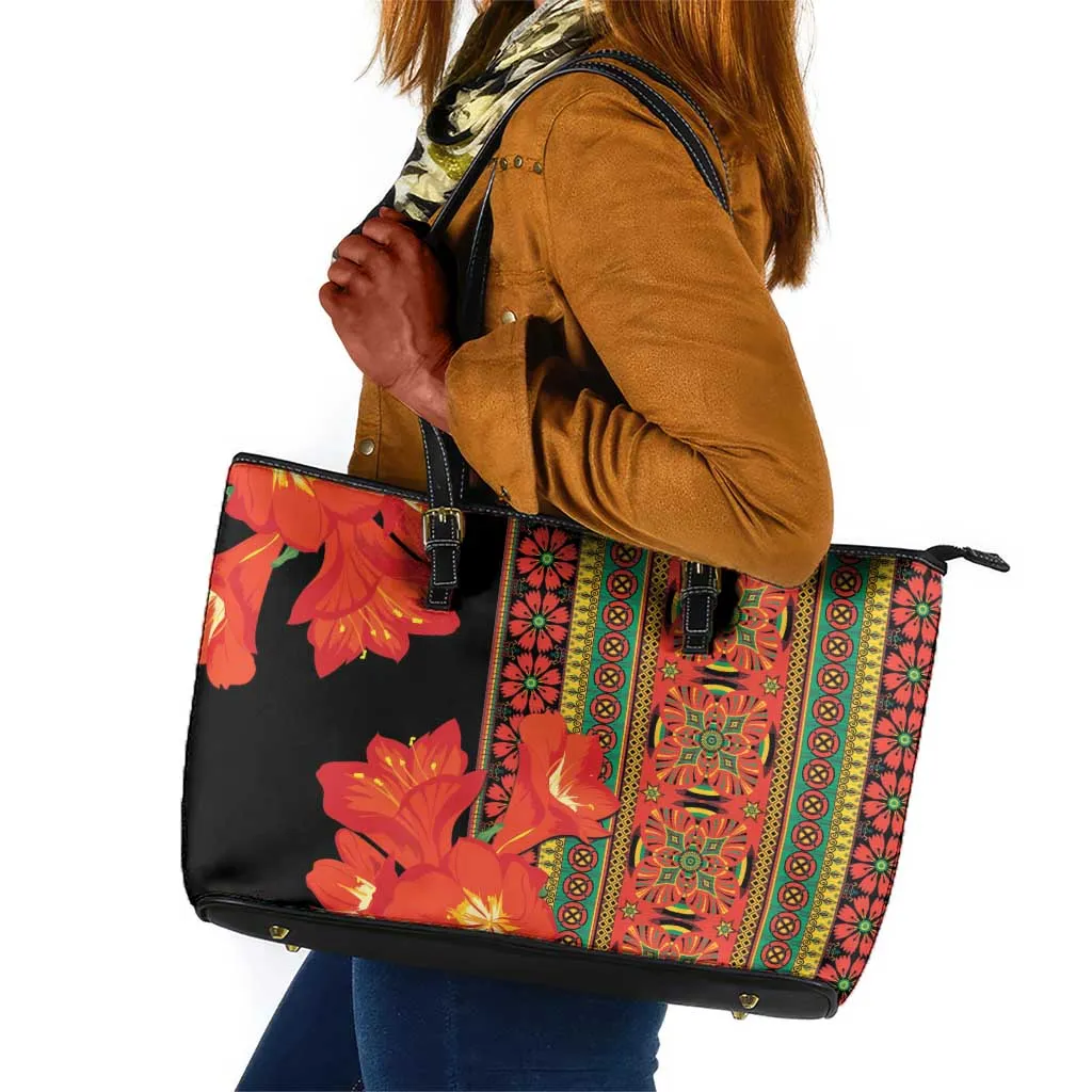 Afro Beauty Clivia Miniata Flowers Leather Tote Bag LT9