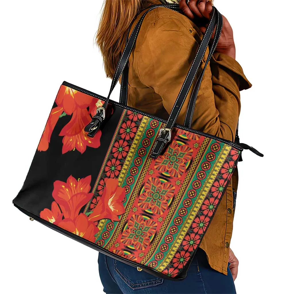 Afro Beauty Clivia Miniata Flowers Leather Tote Bag LT9