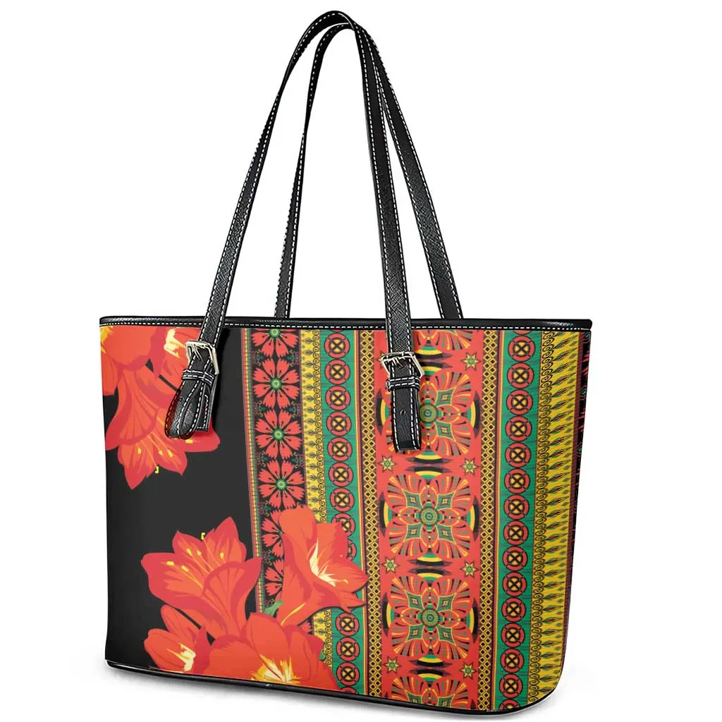 Afro Beauty Clivia Miniata Flowers Leather Tote Bag LT9