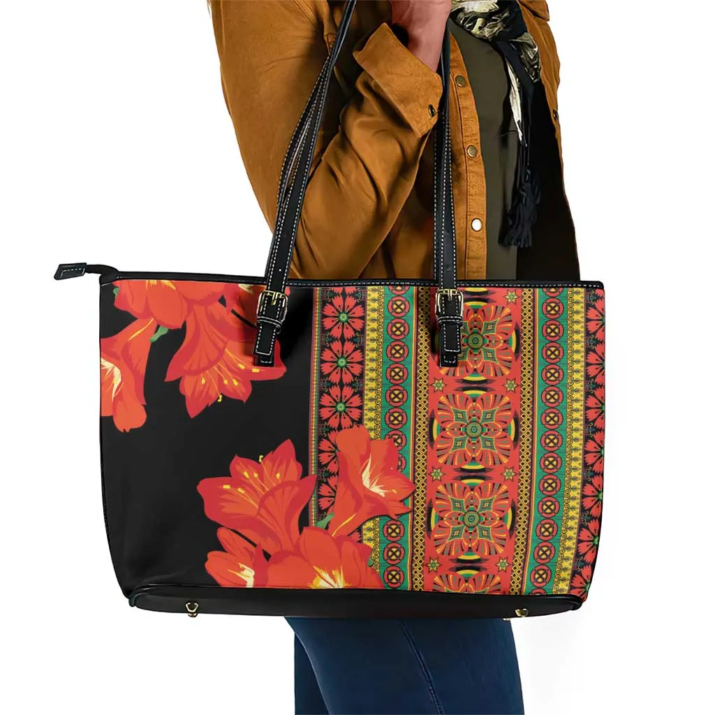 Afro Beauty Clivia Miniata Flowers Leather Tote Bag LT9