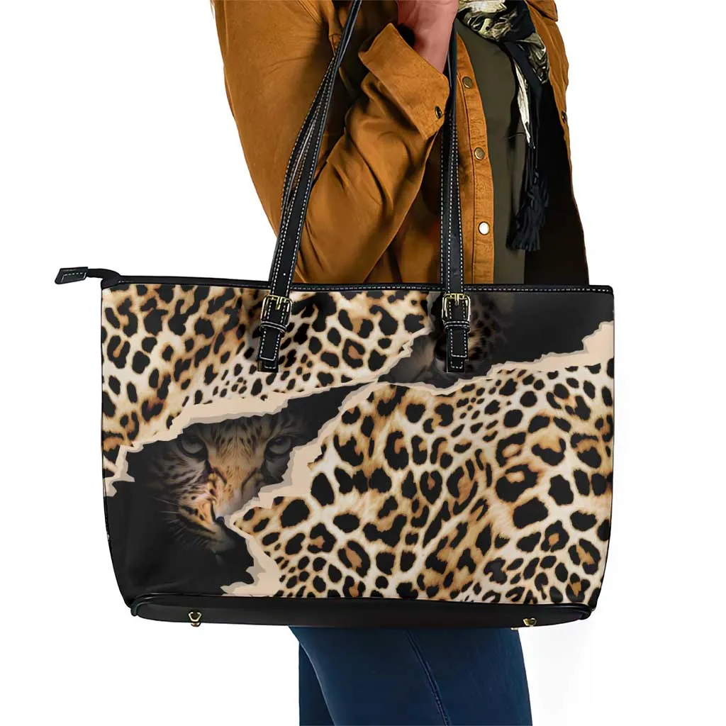 Afro Leopard Skin Pattern Leather Tote Bag Version 02 LT9