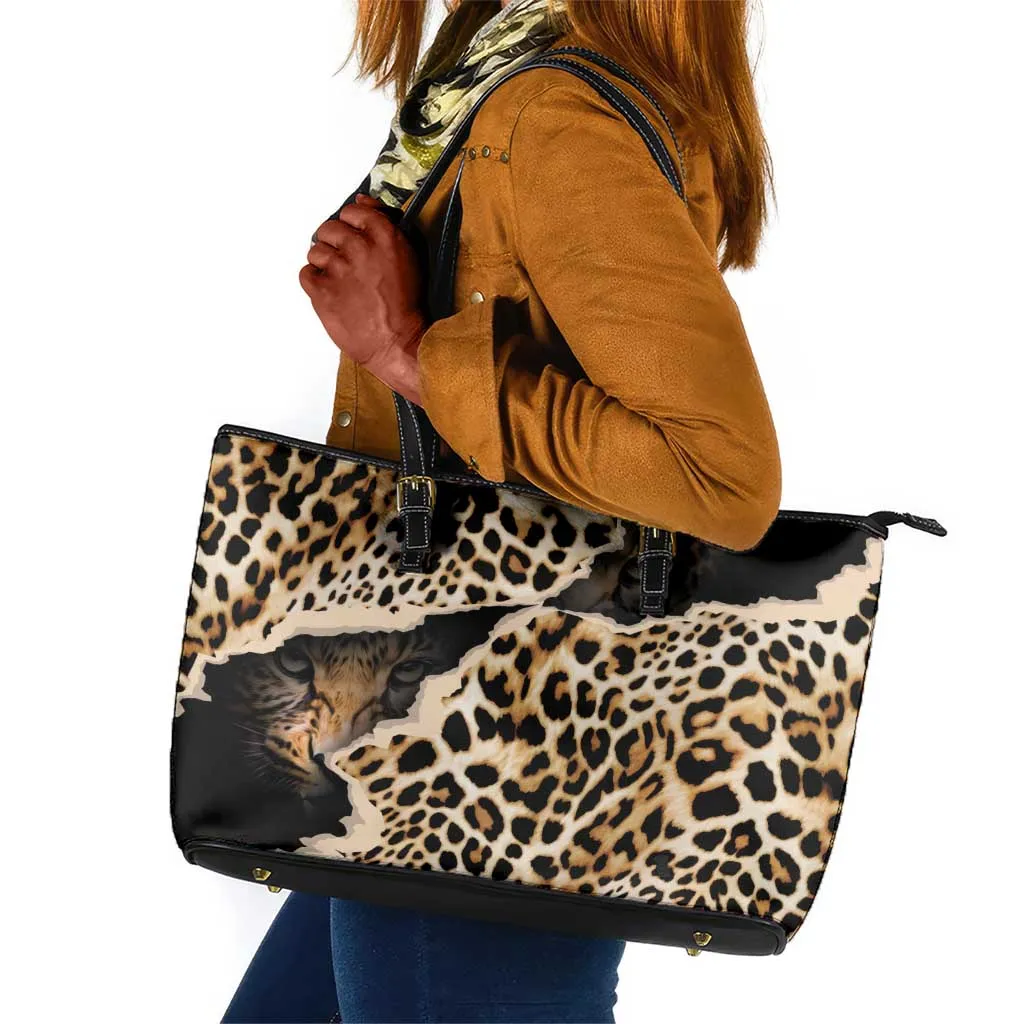 Afro Leopard Skin Pattern Leather Tote Bag Version 02 LT9