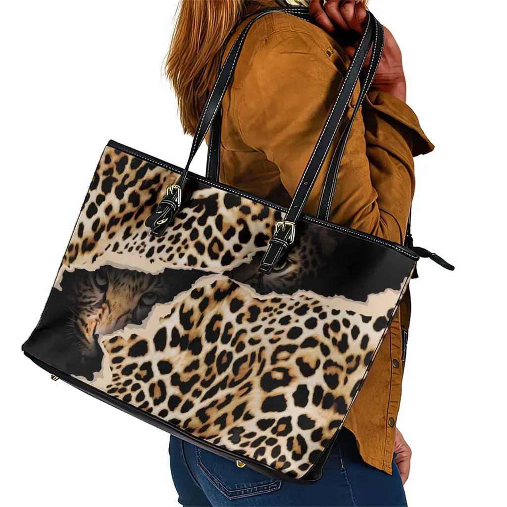 Afro Leopard Skin Pattern Leather Tote Bag Version 02 LT9