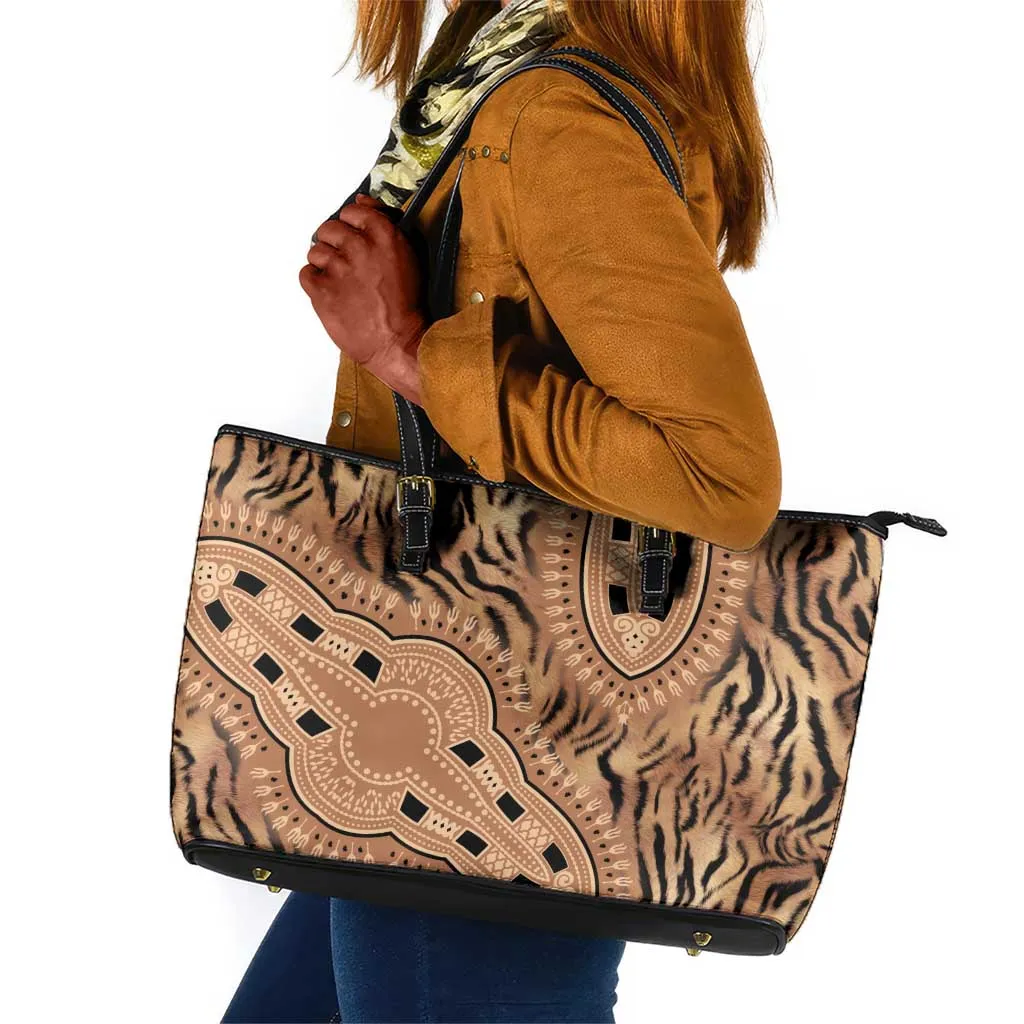 Afro Tiger Mix Dashiki Tribal Pattern Leather Tote Bag LT9