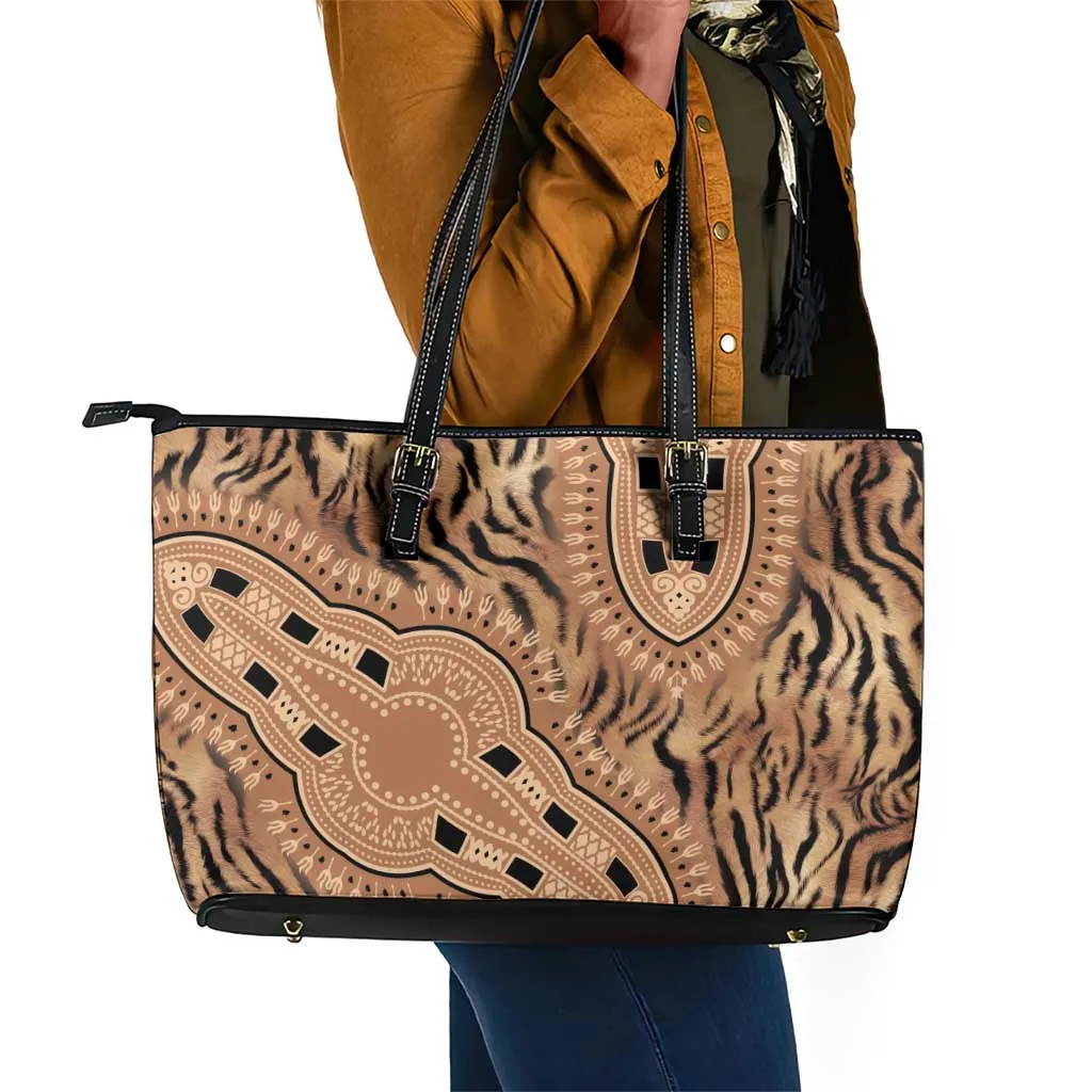 Afro Tiger Mix Dashiki Tribal Pattern Leather Tote Bag LT9