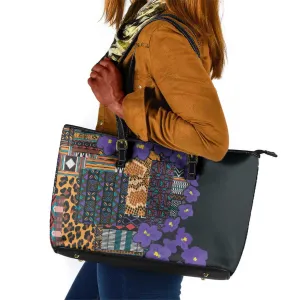 Afro Violets Flowers Leather Tote Bag Mix Native Tribal Pattern LT9