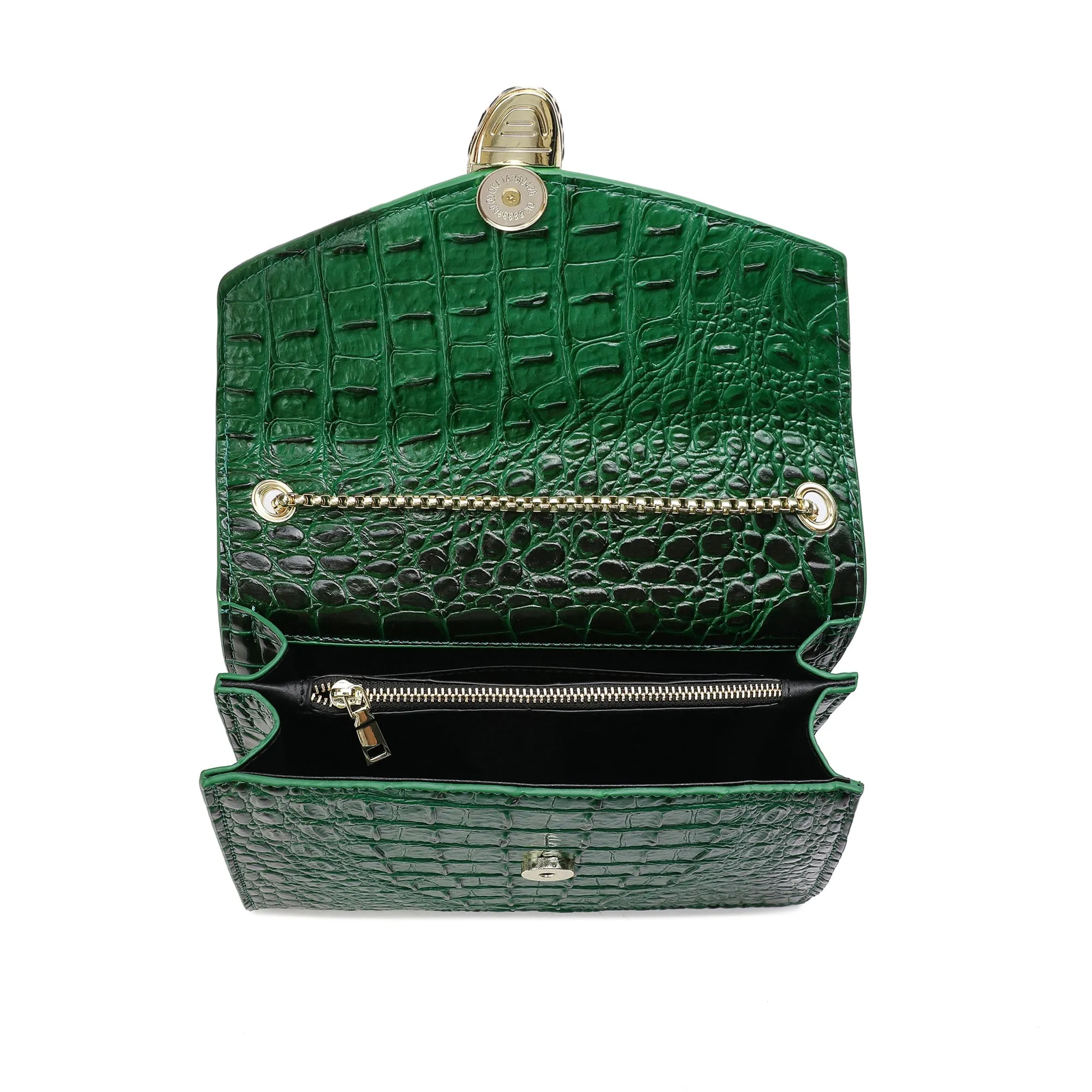 Alligator Embossed Leather Top-handle Shoulder Bag