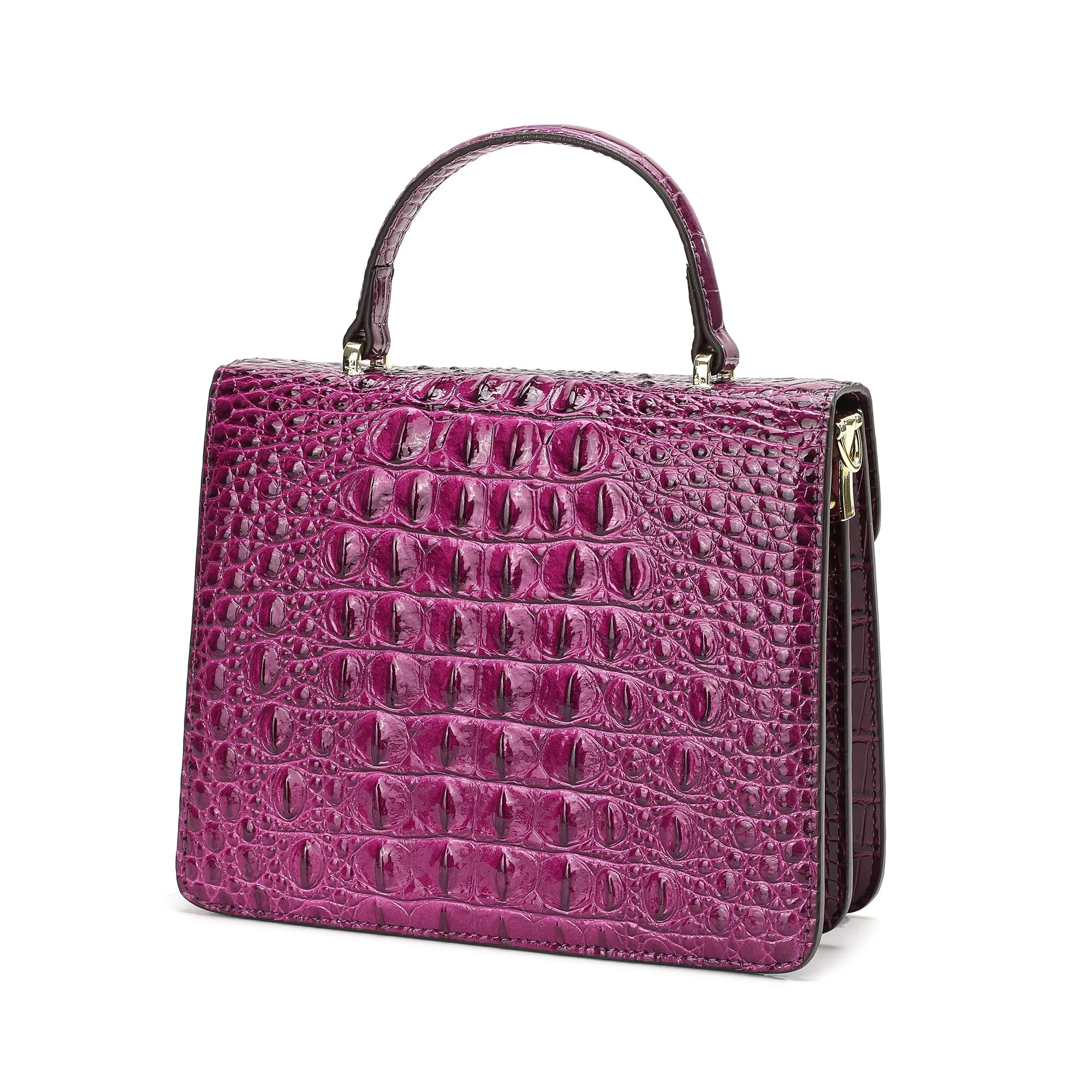 Alligator Embossed Leather Top-handle Shoulder Bag