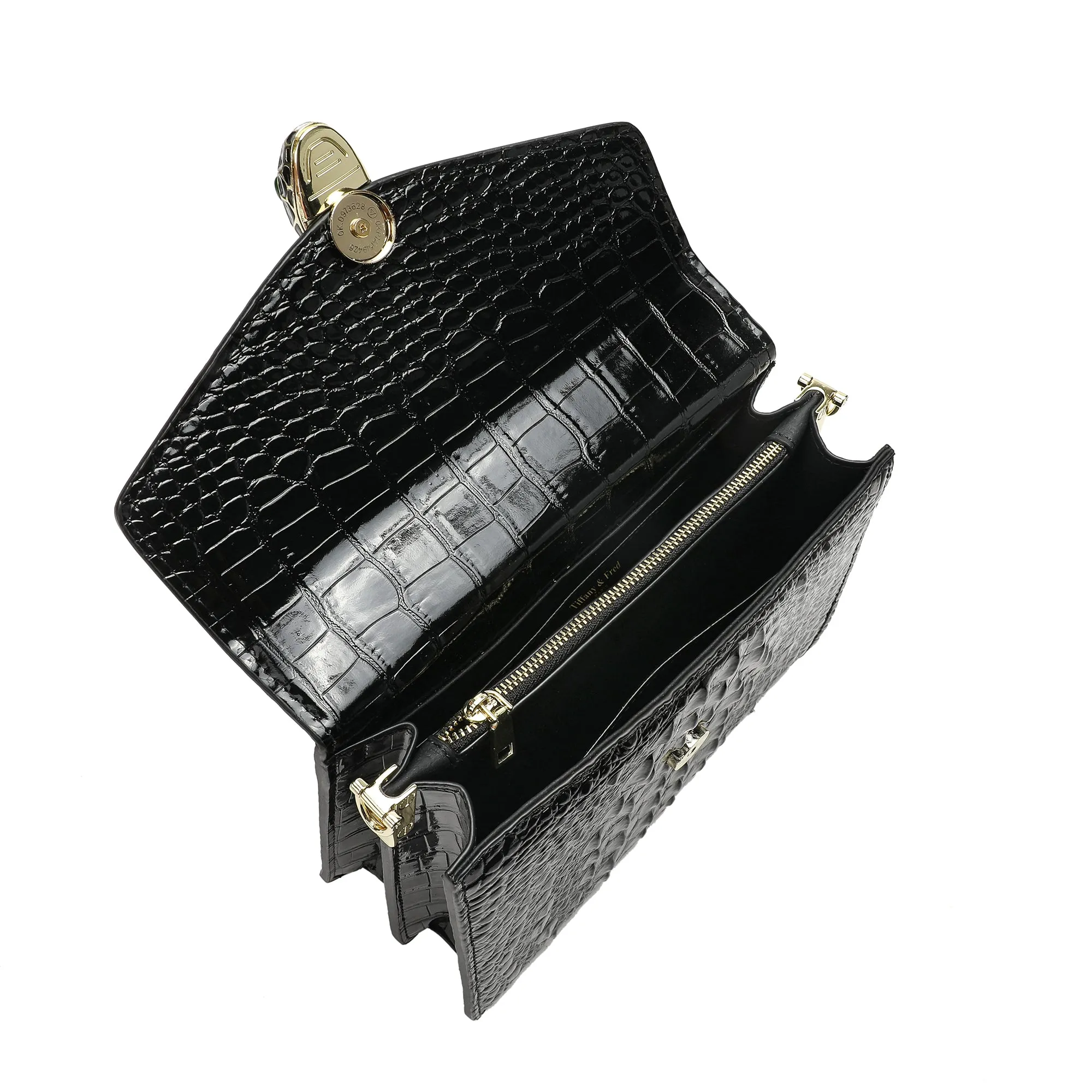 Alligator Embossed Leather Top-handle Shoulder Bag