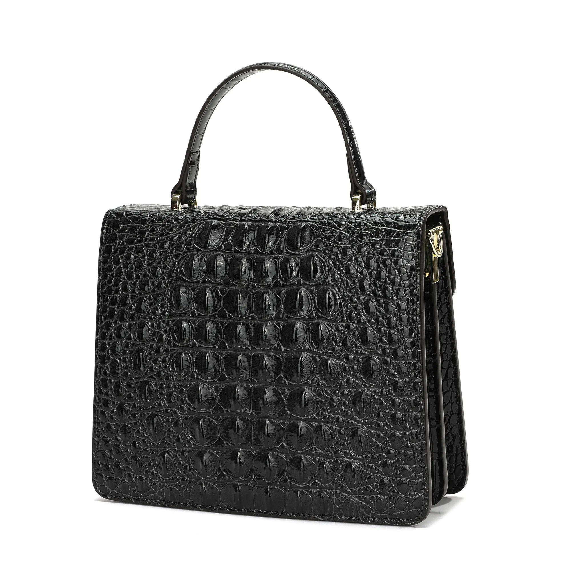 Alligator Embossed Leather Top-handle Shoulder Bag