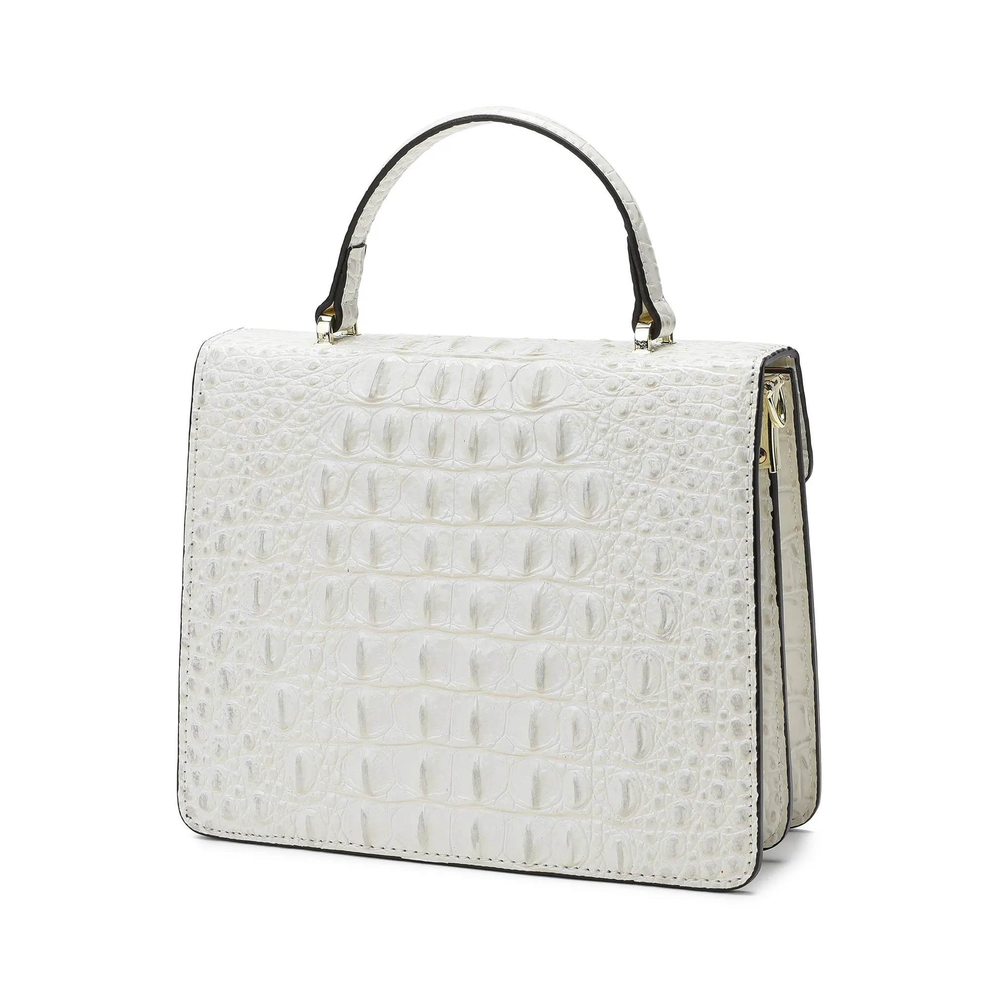Alligator Embossed Leather Top-handle Shoulder Bag