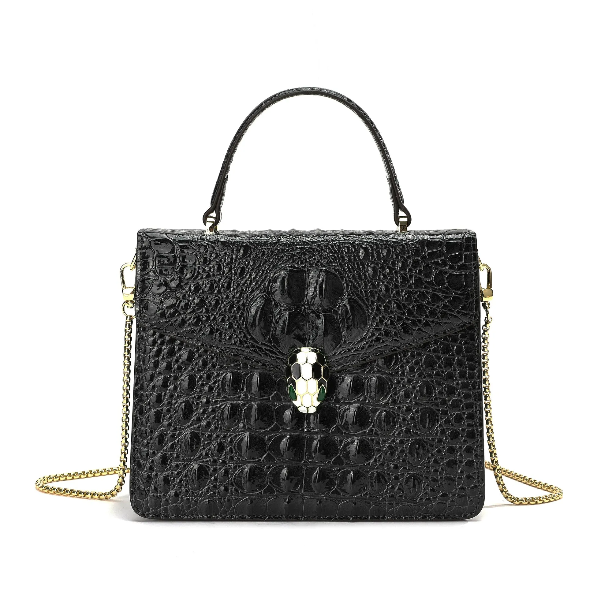 Alligator Embossed Leather Top-handle Shoulder Bag