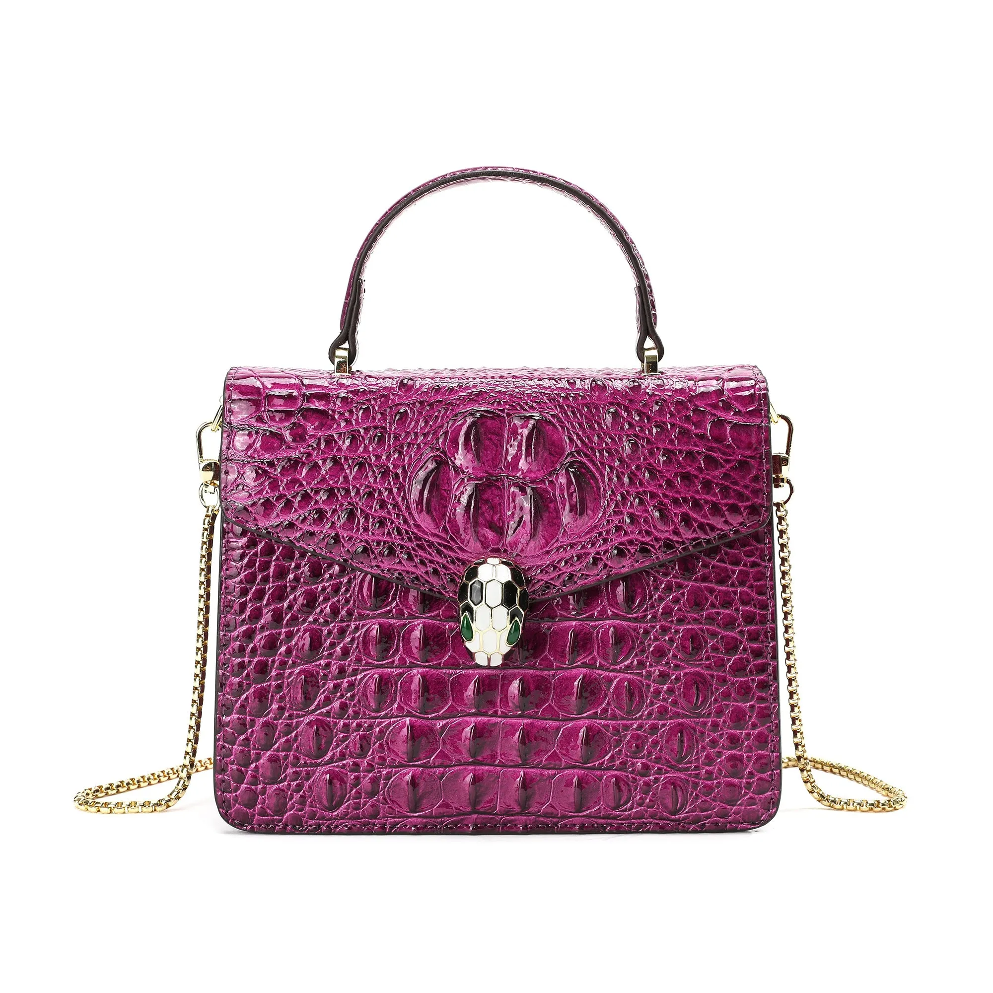 Alligator Embossed Leather Top-handle Shoulder Bag